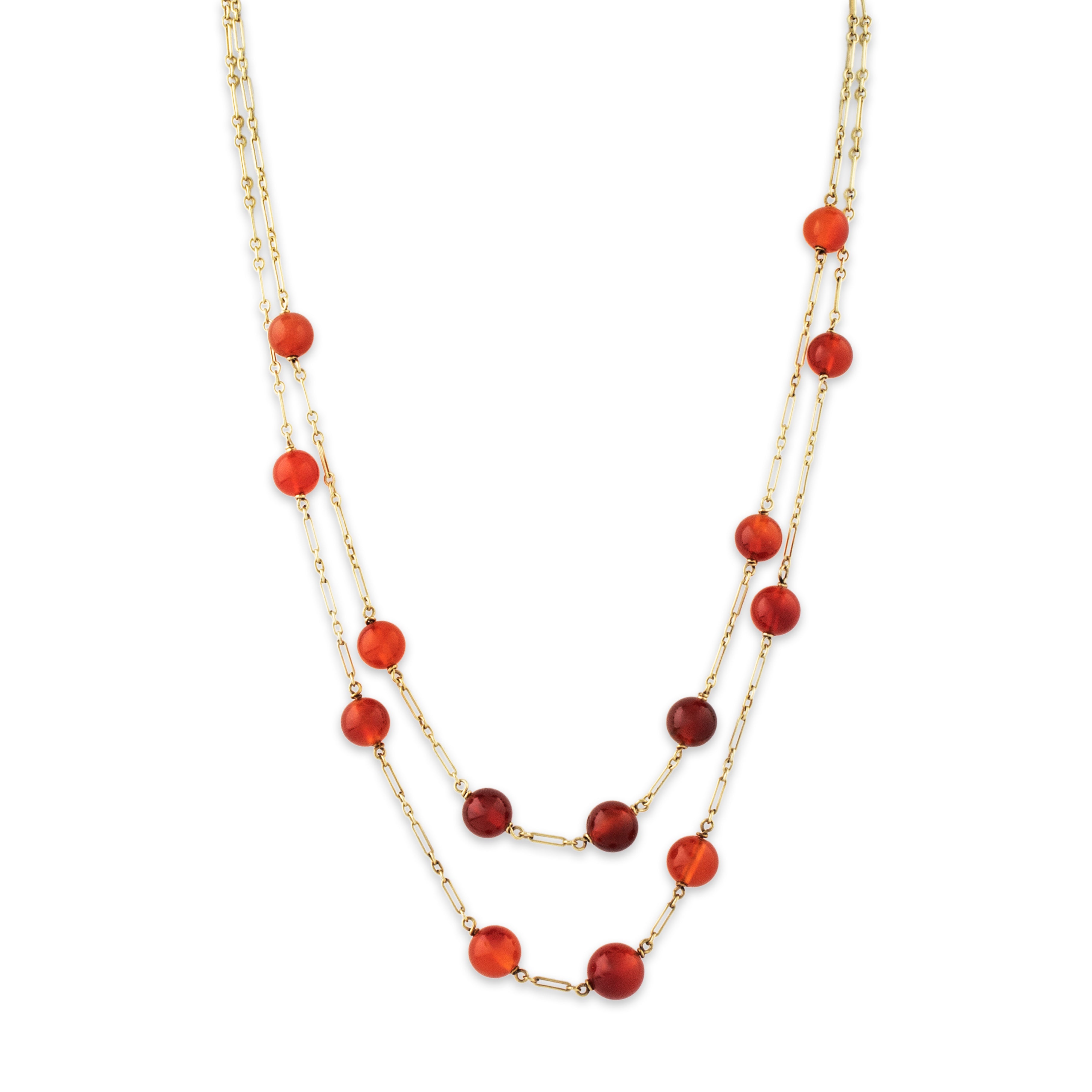 Antique Art Deco 14k Yellow Gold Carnelian Bead Double Stranded Necklace 16、mySite、hinf8tx79