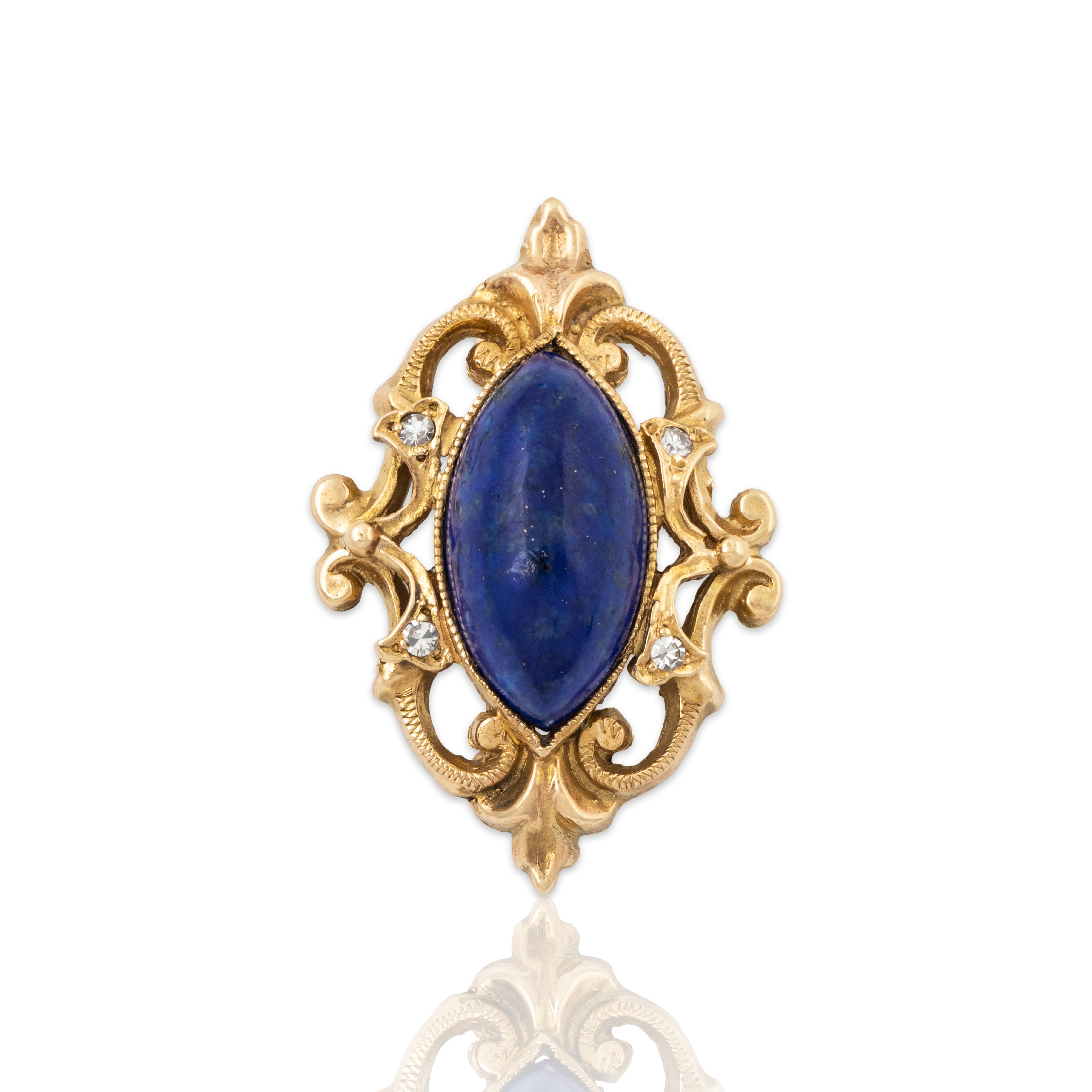 Antique 14k Yellow Gold 10.06ct Lapis Lazuli Diamond Classical Pendant / Brooch、mySite、hinf8tx79