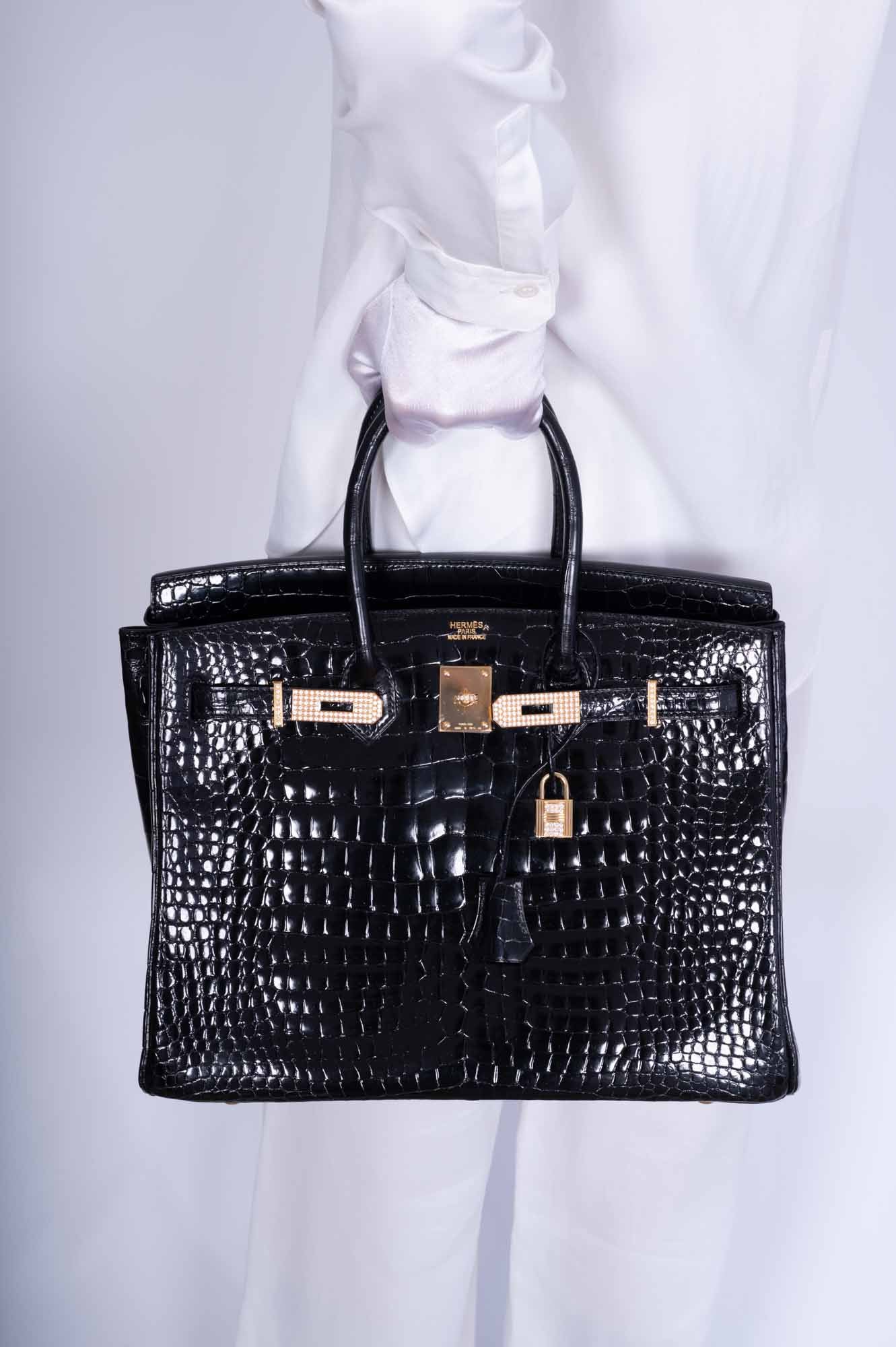Hermès Birkin 35 Black Shiny Porosus Crocodile 18K Yellow Gold and Diamond Hardware、mySite、garminoutage.com