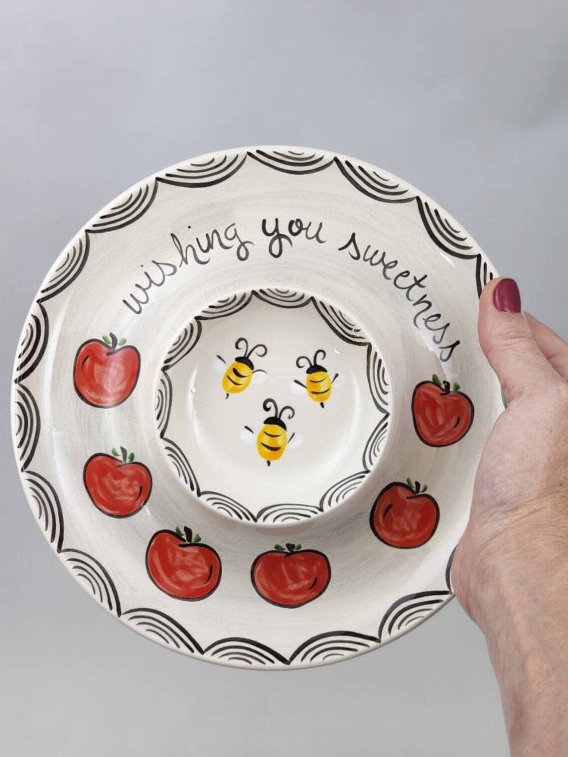 Hand-Painted Ceramic Wishing Your Sweetness Apples and Honey Dish、mySite、topwebapps
