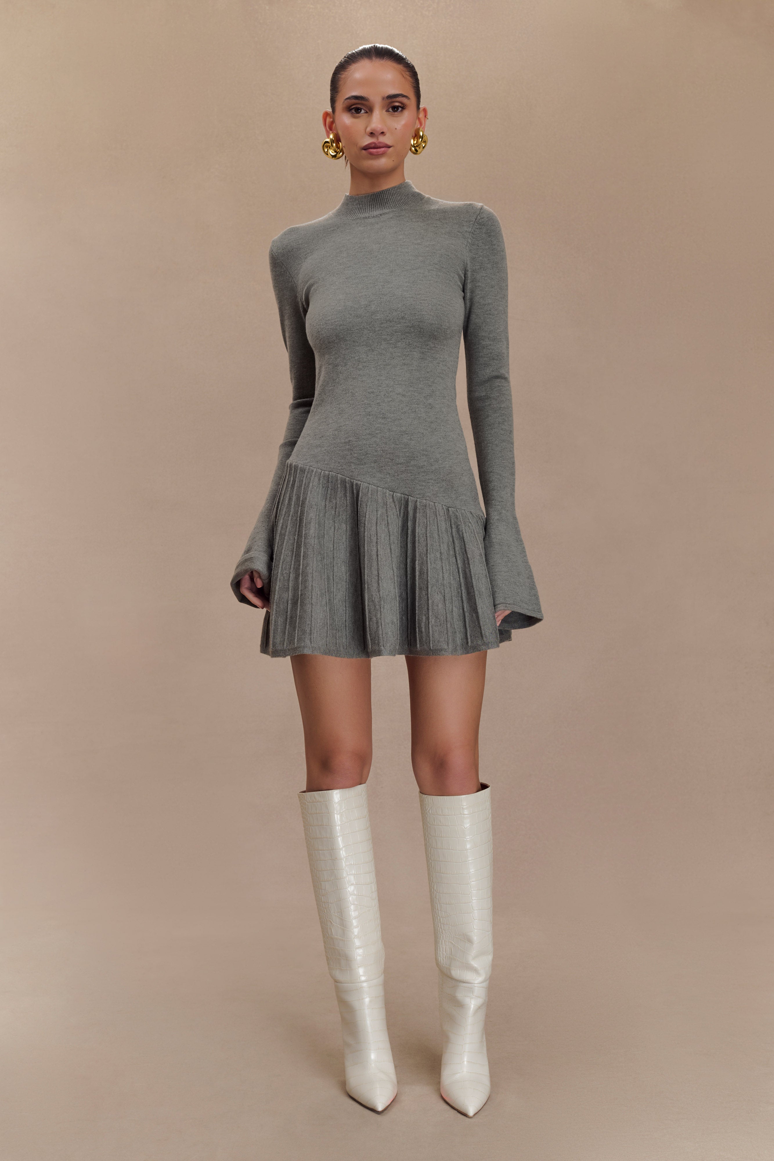 Blair Knit Mini Dress With Pleats - Charcoal、mySite、solidvoid