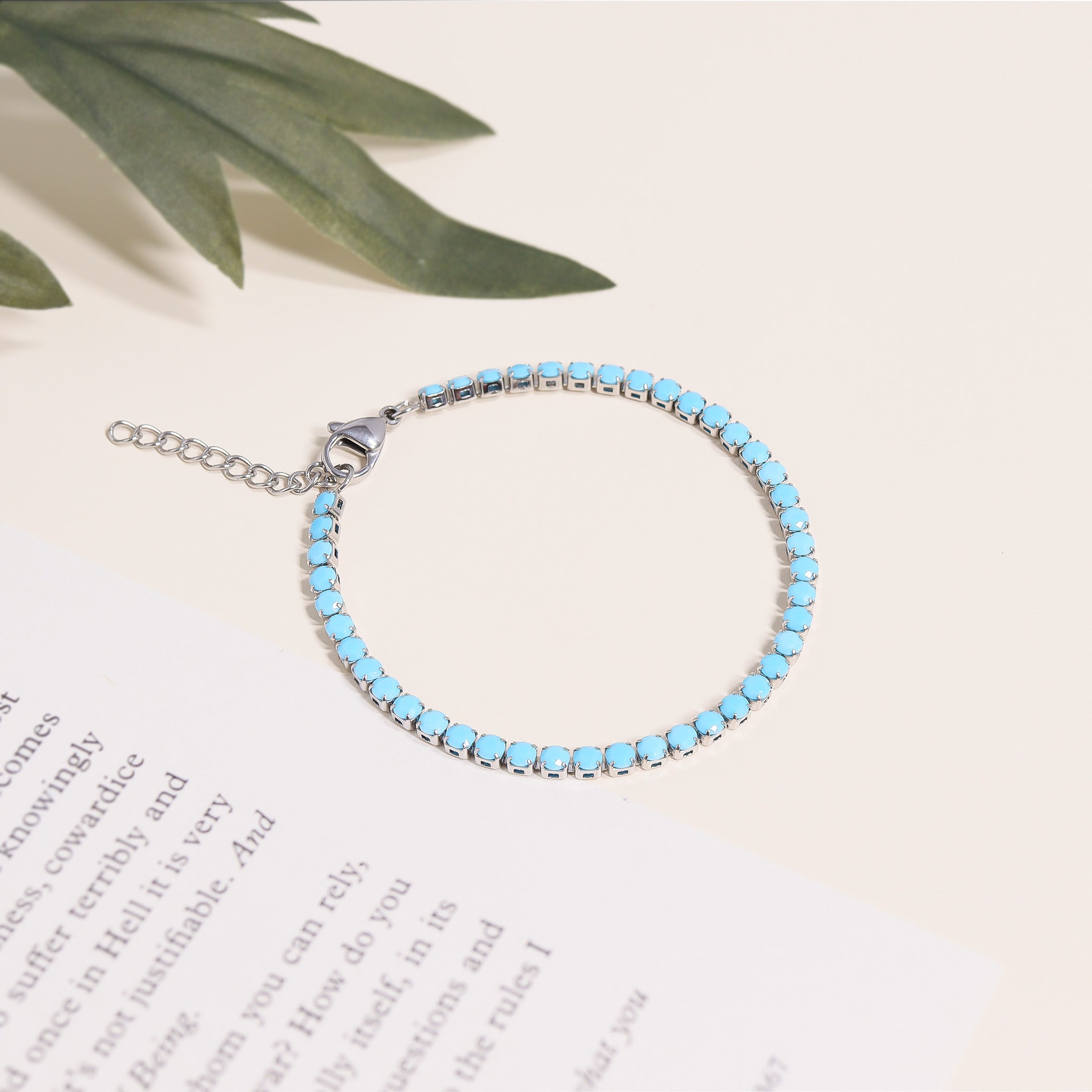 Stainless Steel Turquoise Rhinestone Tennis Chain Bracelet / TBR0005、mySite、dreamappss