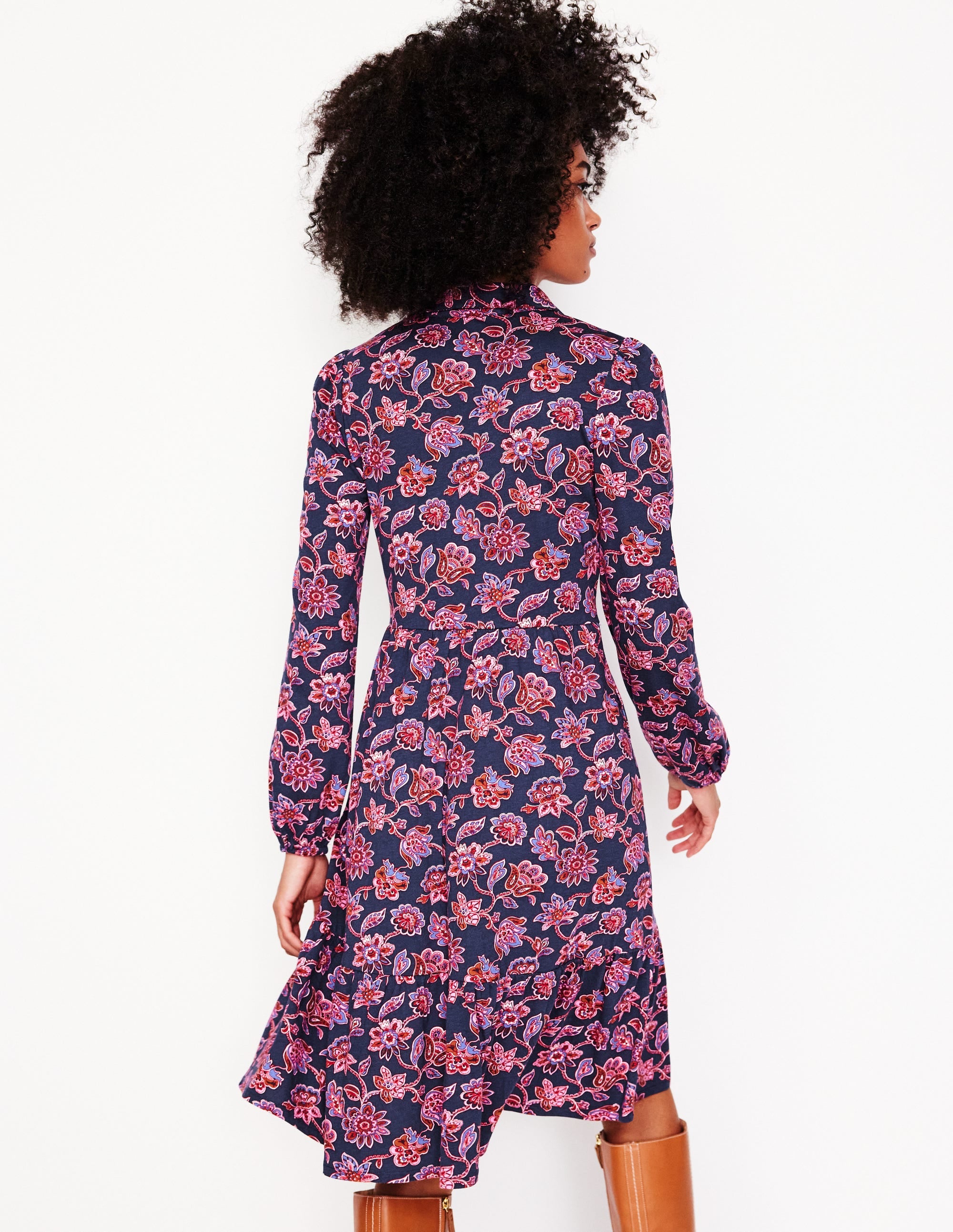  Jemima Tiered Jersey Dress-Navy, Floret Cascade、mySite、ashleygrahame