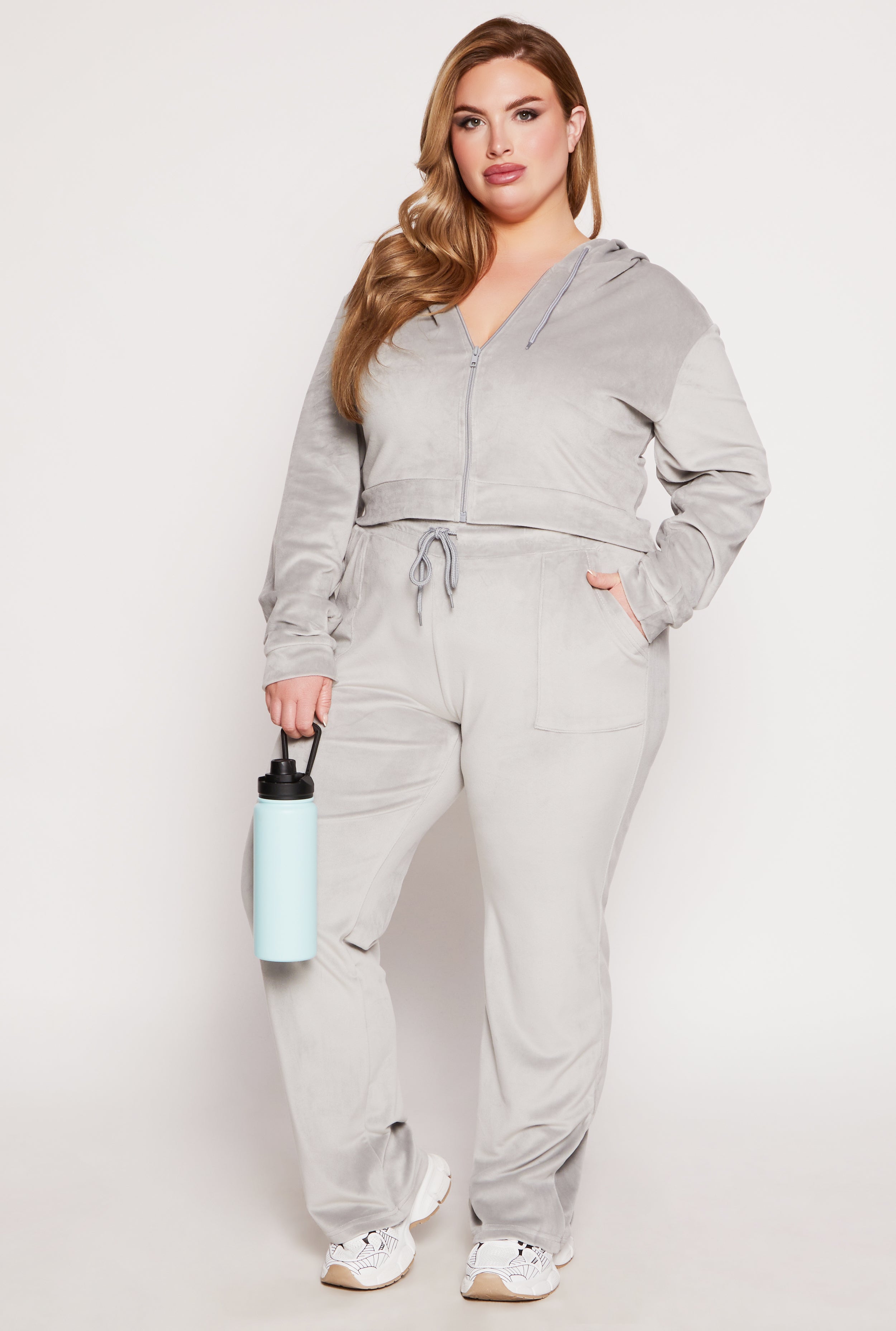 Plus Size Velour Drawstring Straight Leg Pants、mySite、camillekostekn