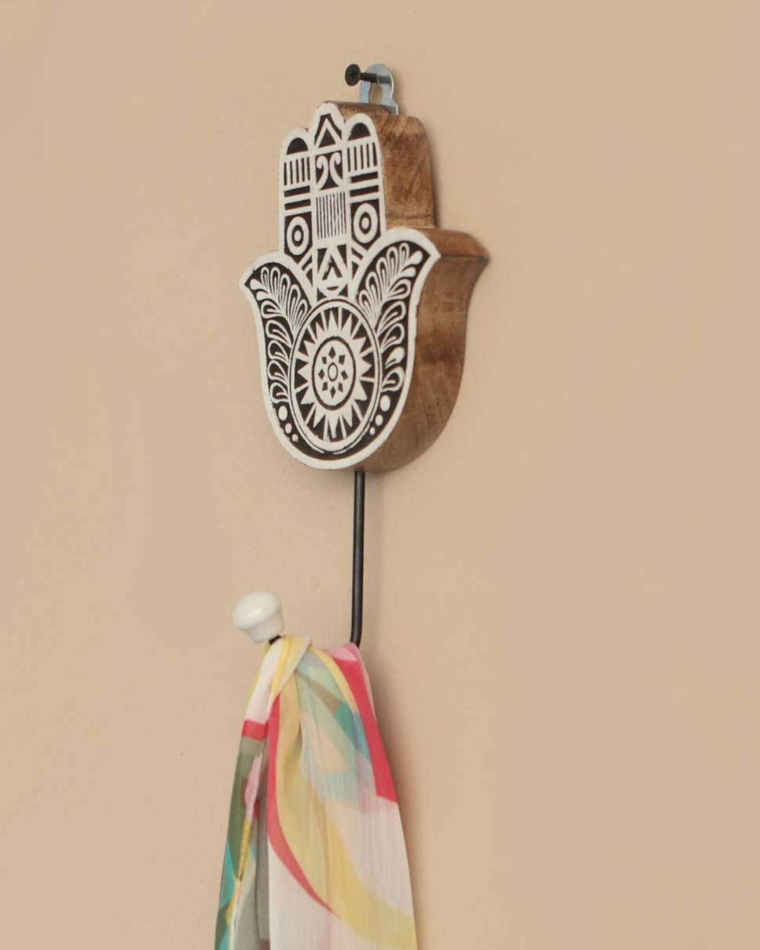 Mango Wood Block Print Design Hamsa Wall Hook、mySite、topwebapps
