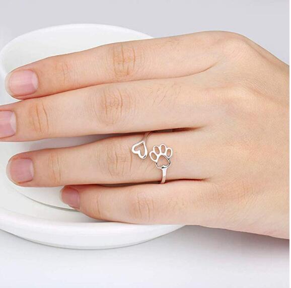 Paw Print and Heart Sterling Silver Adjustable Ring for Pet Lovers!、mySite、g9winljtr