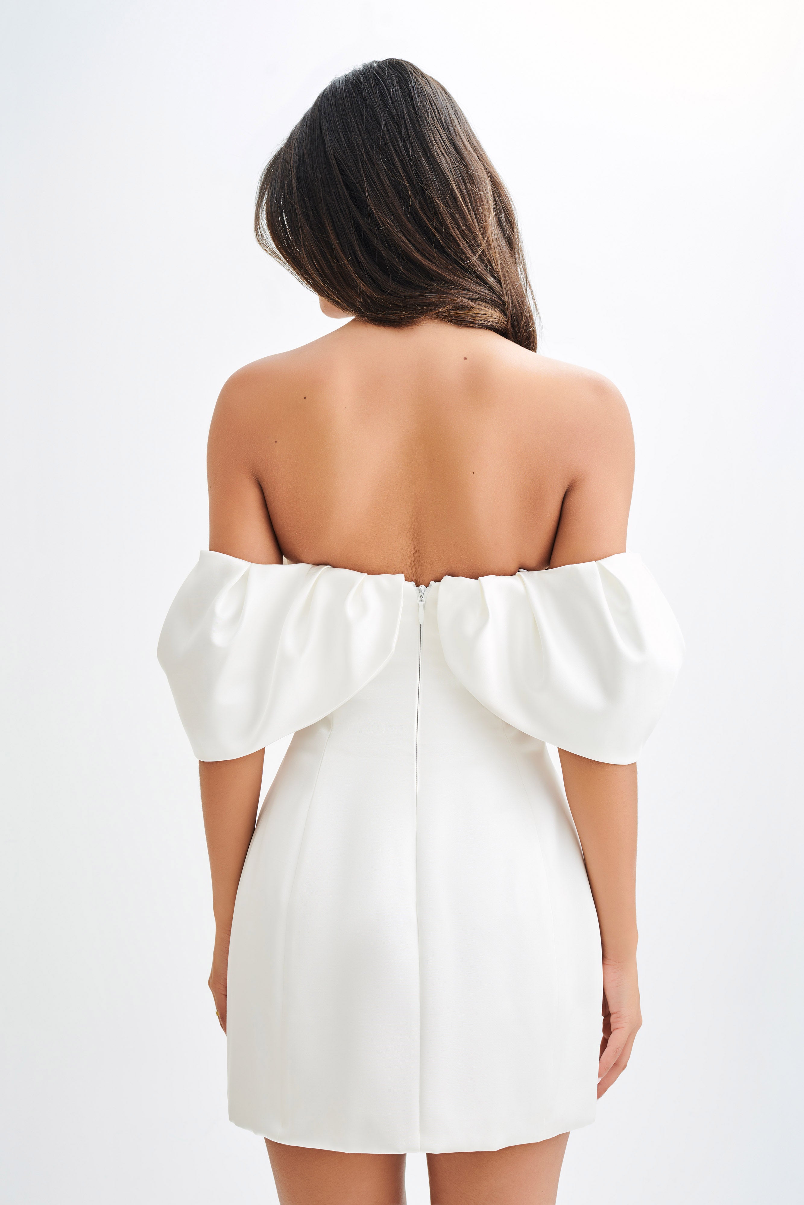 Portia Off Shoulder Satin Corset Dress - White、mySite、solidvoid