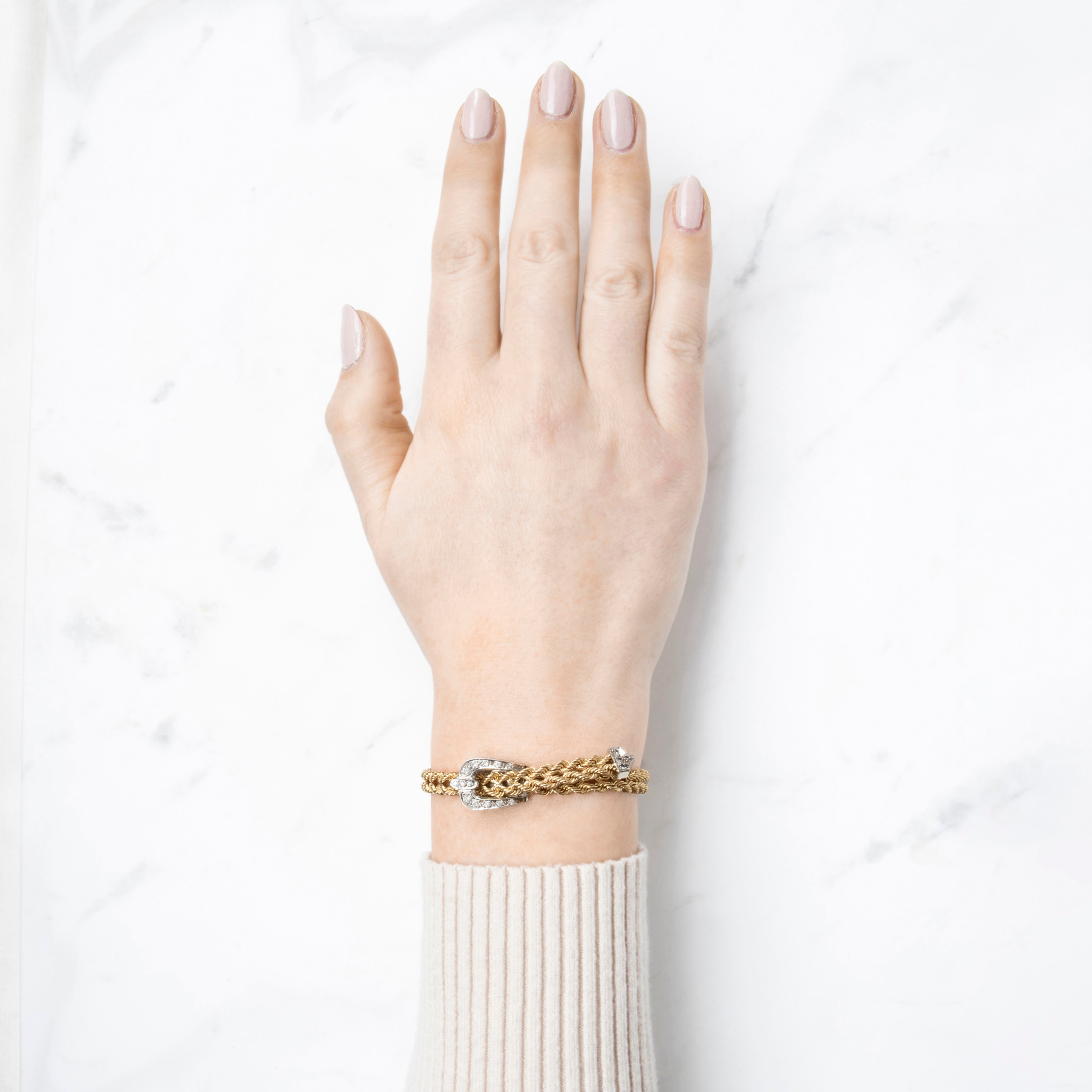 Vintage 14k Yellow & White Gold .237cttw Diamond Rope Buckle Bracelet 7.25、mySite、hinf8tx79