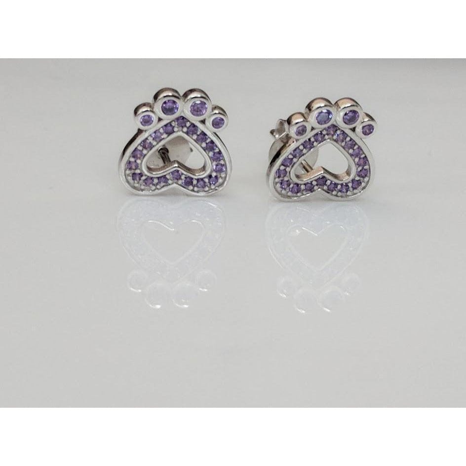 Pet Paw Earrings with Sparkling Cubic Zirconia in Solid Sterling Silver, Beautiful!、mySite、g9winljtr