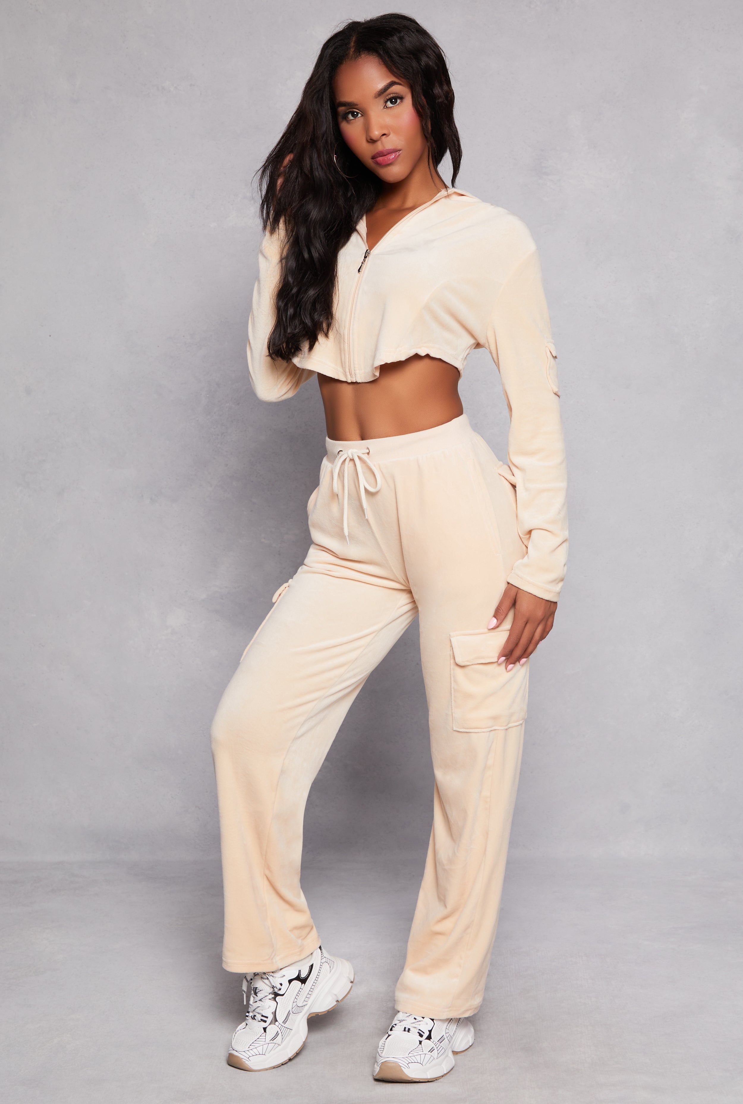 Velour Rounded Hem Cropped Hoodie、mySite、camillekostekn