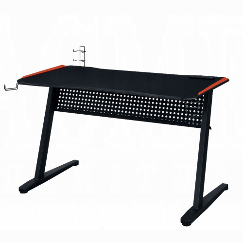 Black and Red Gaming Desk with LED Light and USB Port、、casual