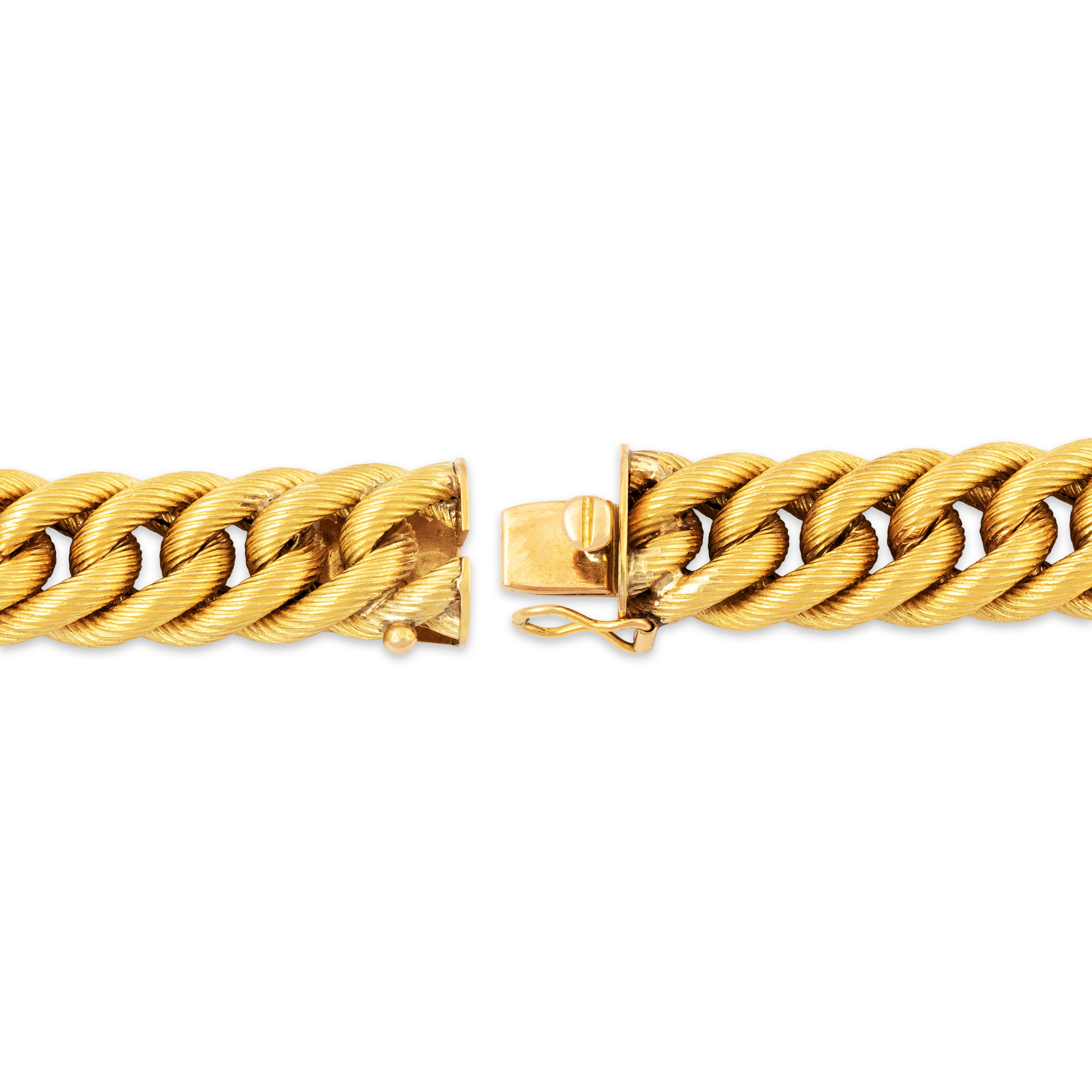 Vintage Heavy 18k Yellow Gold Stunning Textured Double Curb Chain Bracelet 6、mySite、hinf8tx79