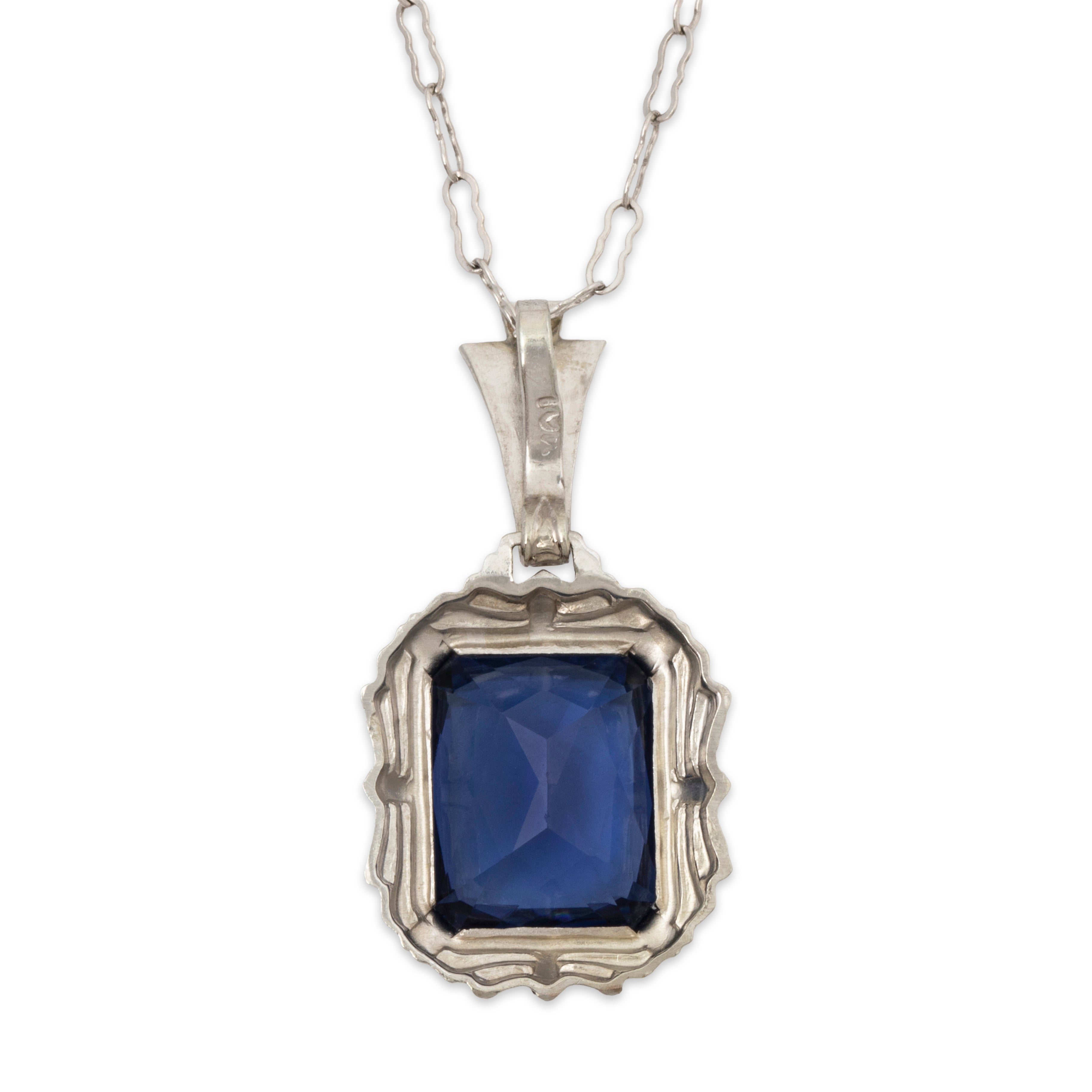 Antique Art Deco 10k White Gold Blue Glass Architectural Necklace 15、mySite、hinf8tx79