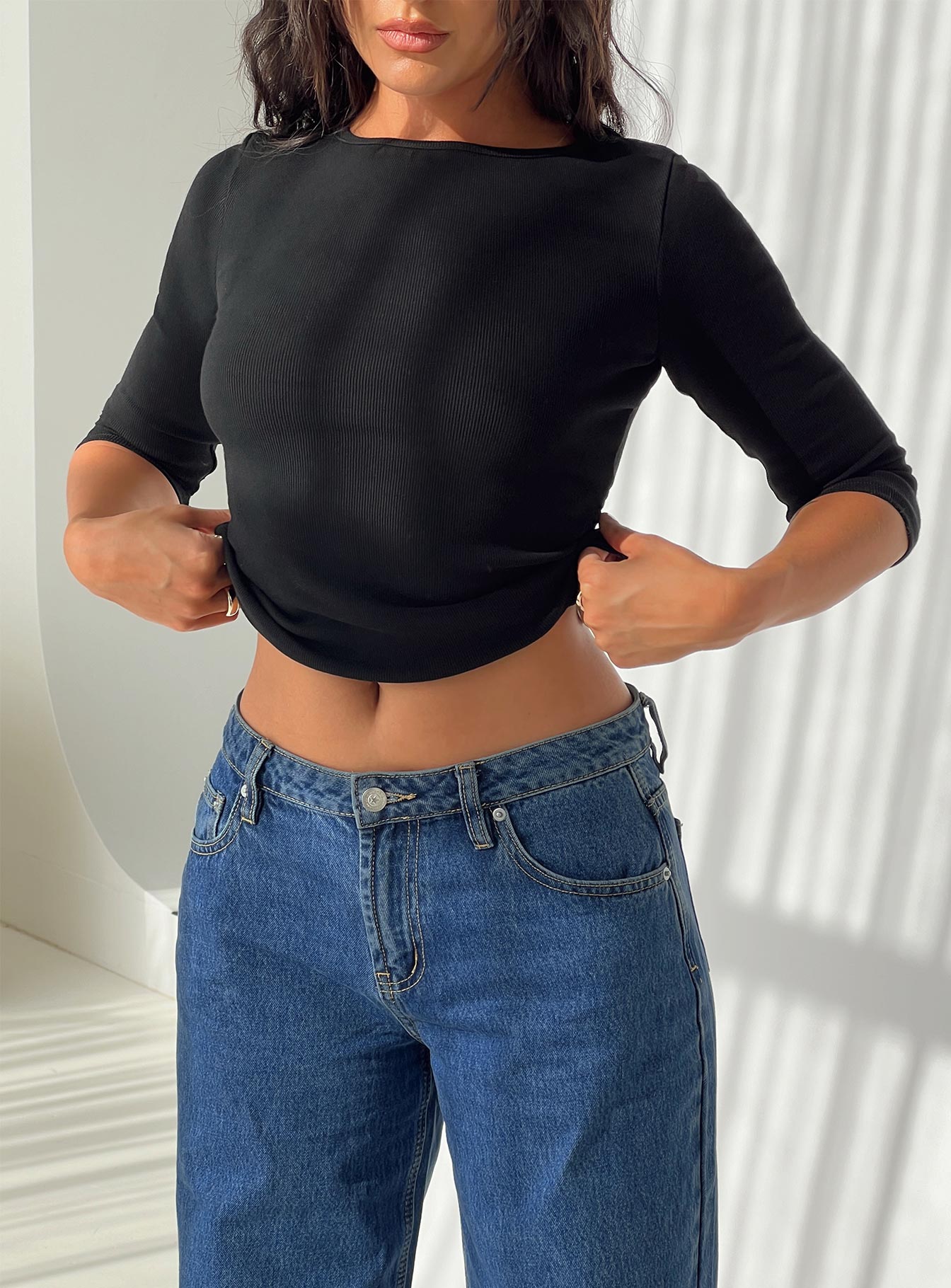 Elaia 3/4 Sleeve Top Black、mySite、solidvoid