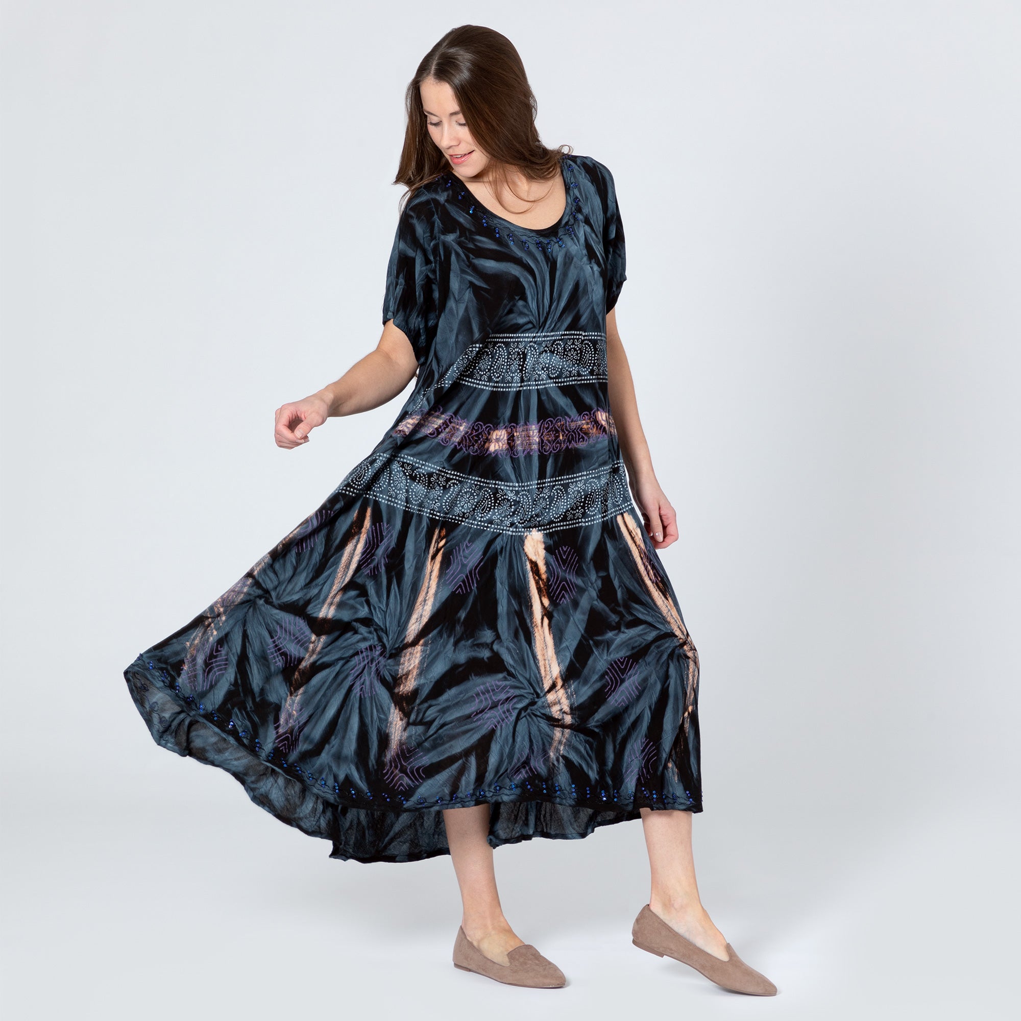 Black Tie-Dye & Paisley Short Sleeve Dress、mySite、camillekostekn