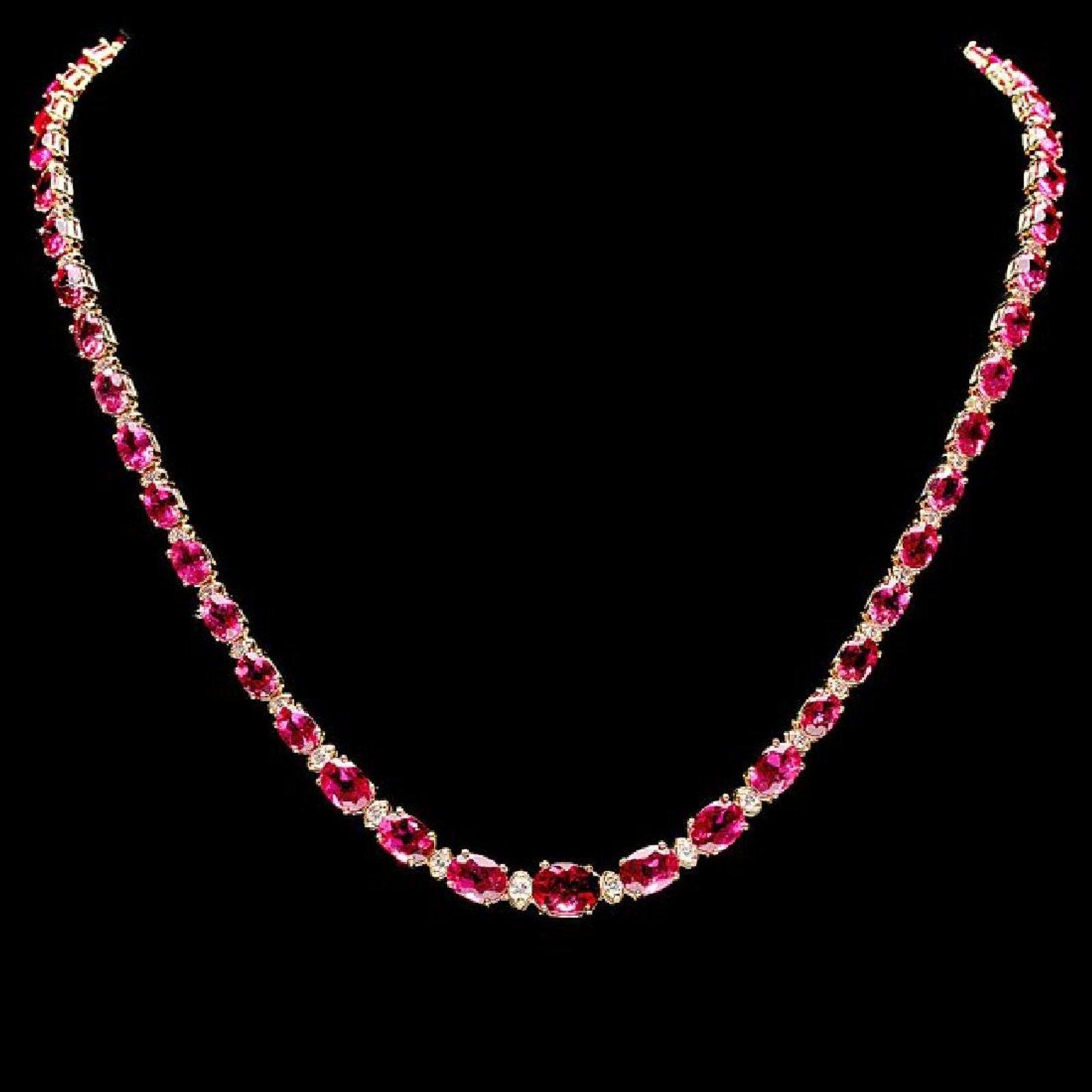 Pink Tourmaline and Diamond SET, 27.4ctw Necklace & 7.45ctw Earrings in 14K Gold, STUNNING!、mySite、g9winljtr