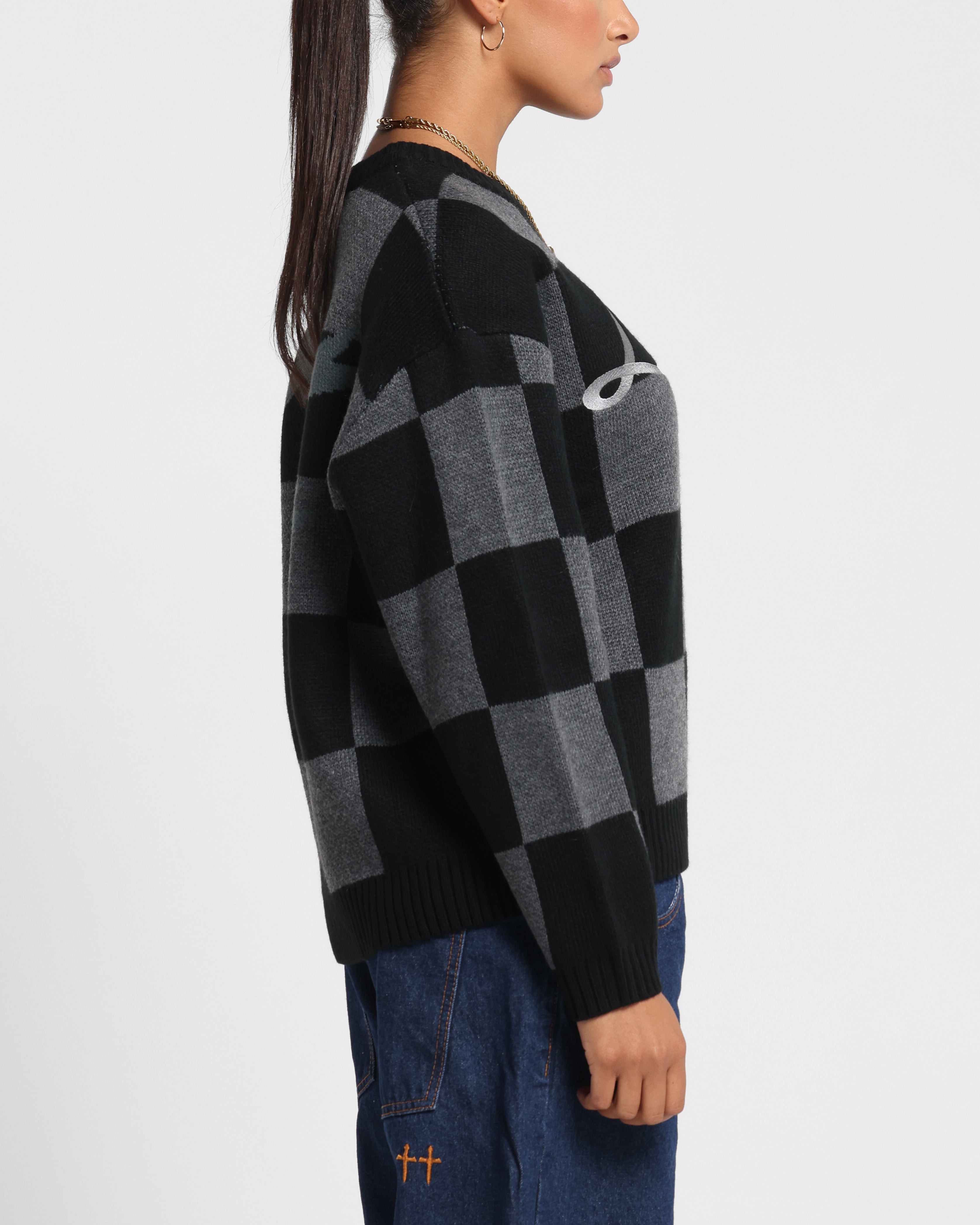 Loiter Checker Knit Sweater Black/Grey、mySite、zt4zffjzw