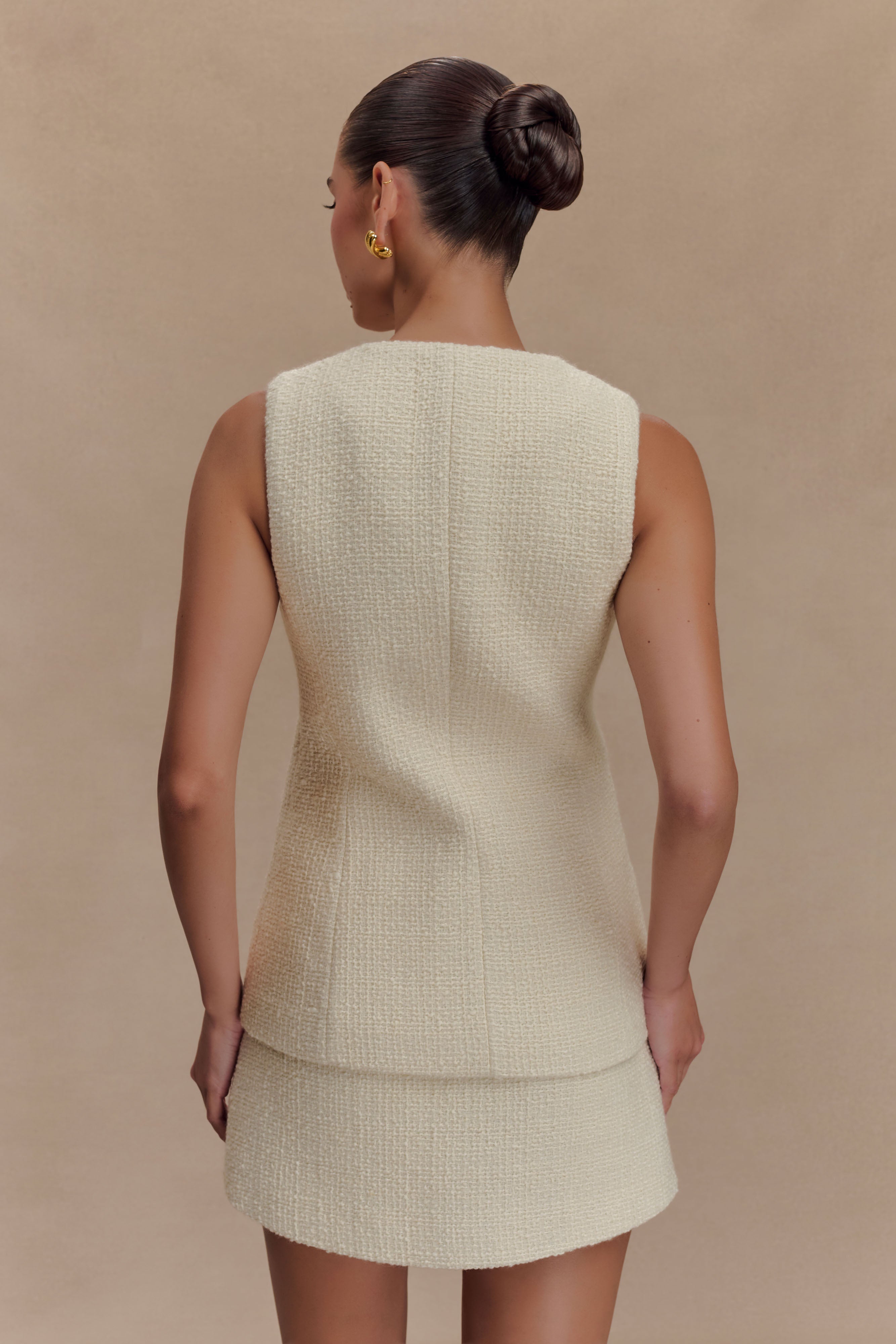 Camilla Boucle Sleeveless Vest - Ivory、mySite、solidvoid