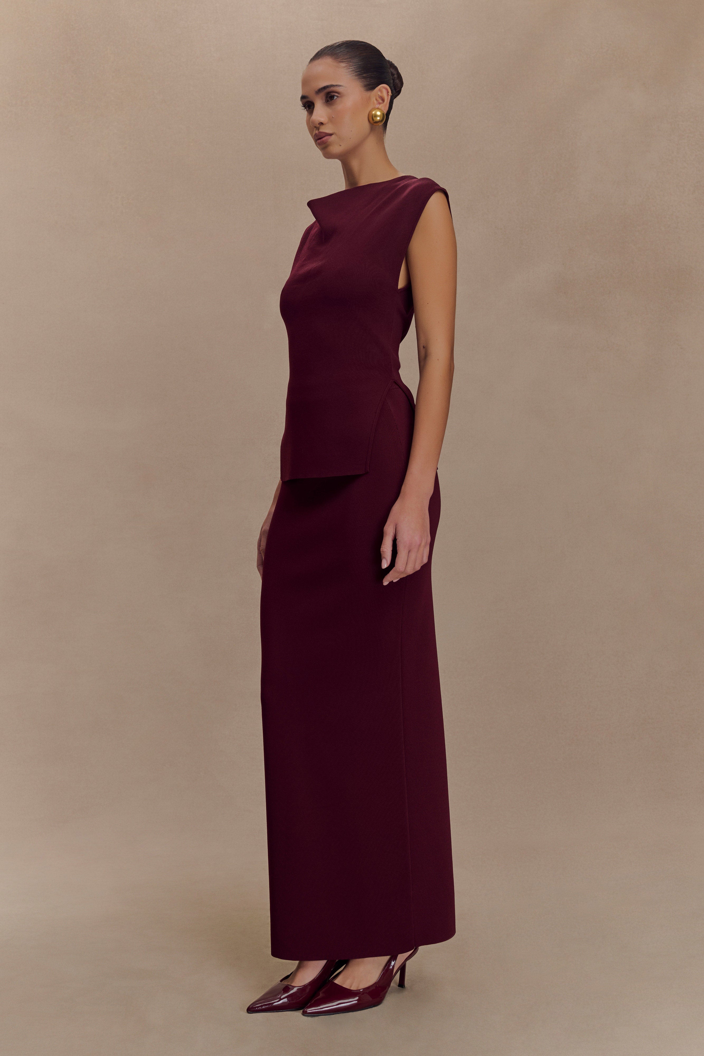 Francisca Mid Rise Knit Maxi Skirt - Merlot、mySite、solidvoid