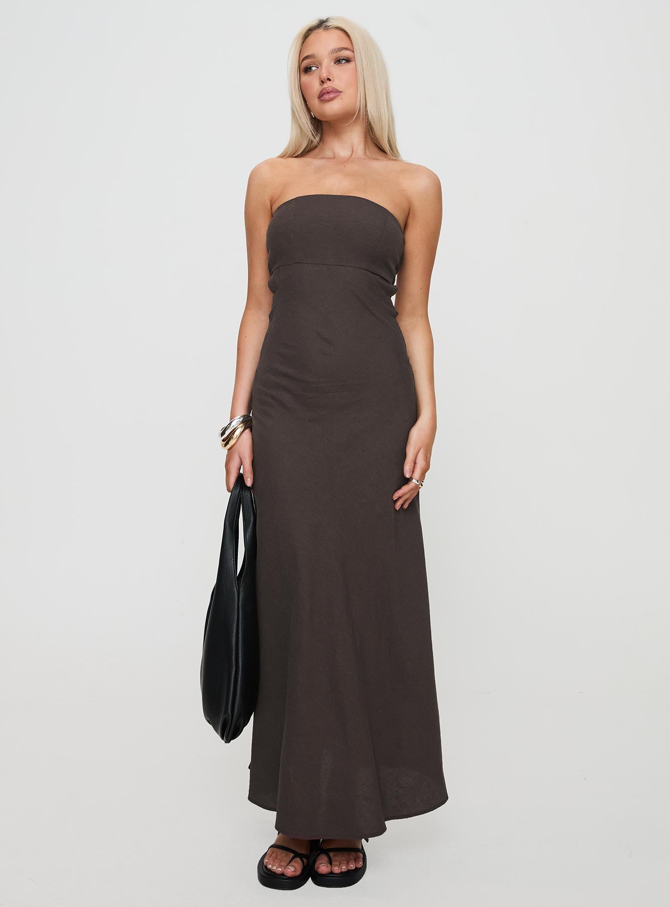 Yahir Strapless Maxi Dress Brown、mySite、solidvoid