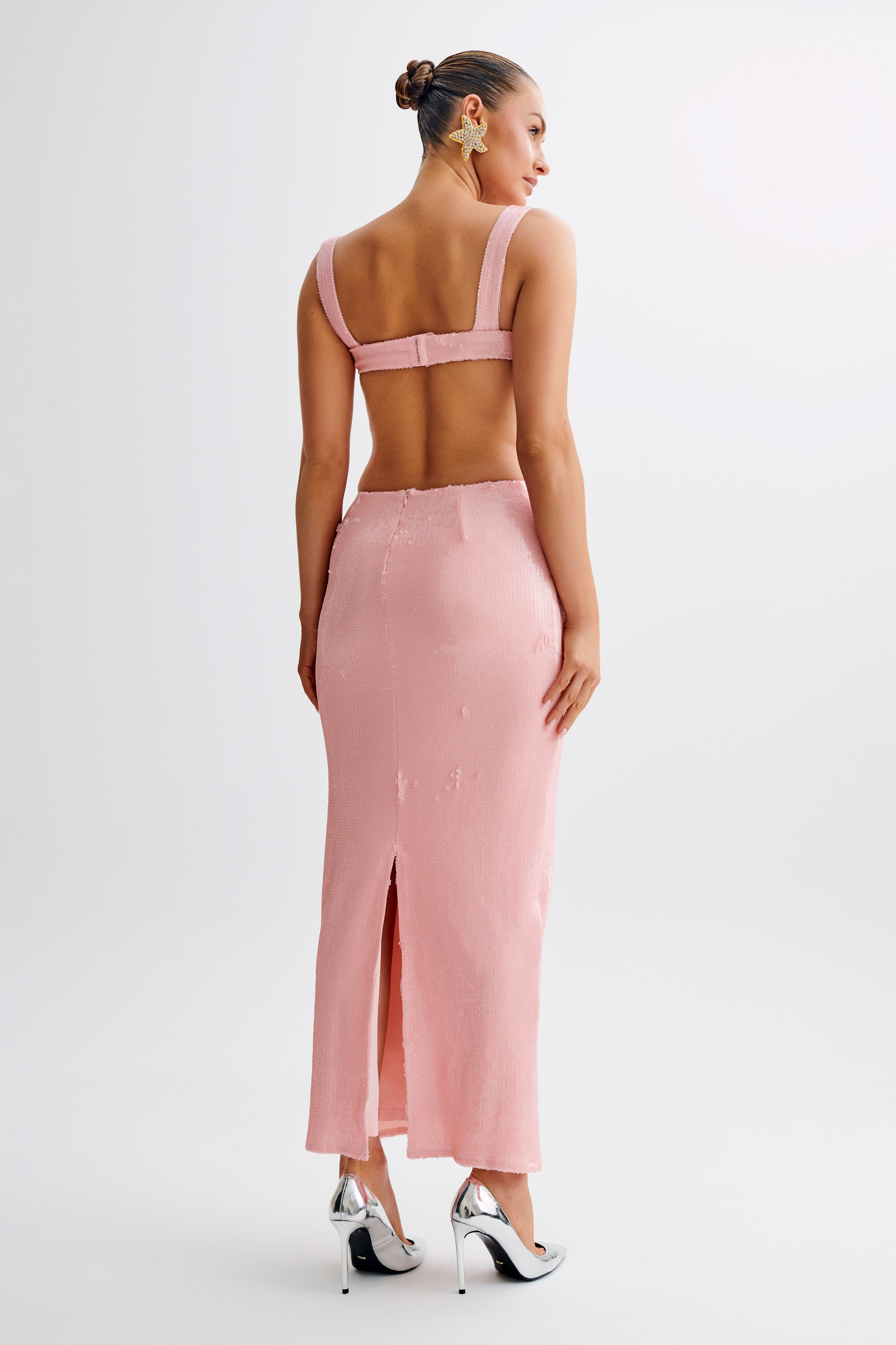 Adoria Sequin Cut Out Maxi Dress - Pale Pink、mySite、solidvoid