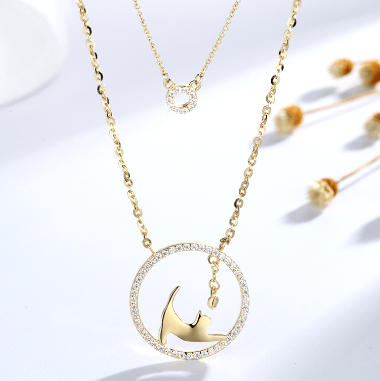 Cat Playing with Ball in a Circle Necklace, 2 Layers、mySite、g9winljtr