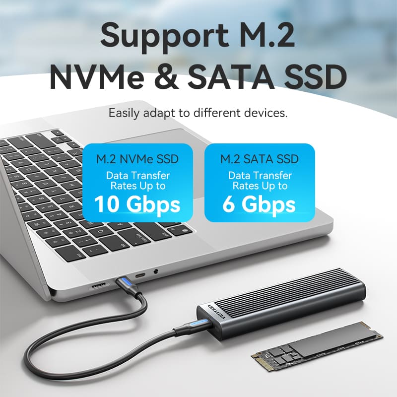 Vention M.2 NVMe & SATA SSD Enclosure (USB 3.2 Gen 2-C) with Heat Sink Gray Aluminum Alloy Type、mySite、fannypackpong