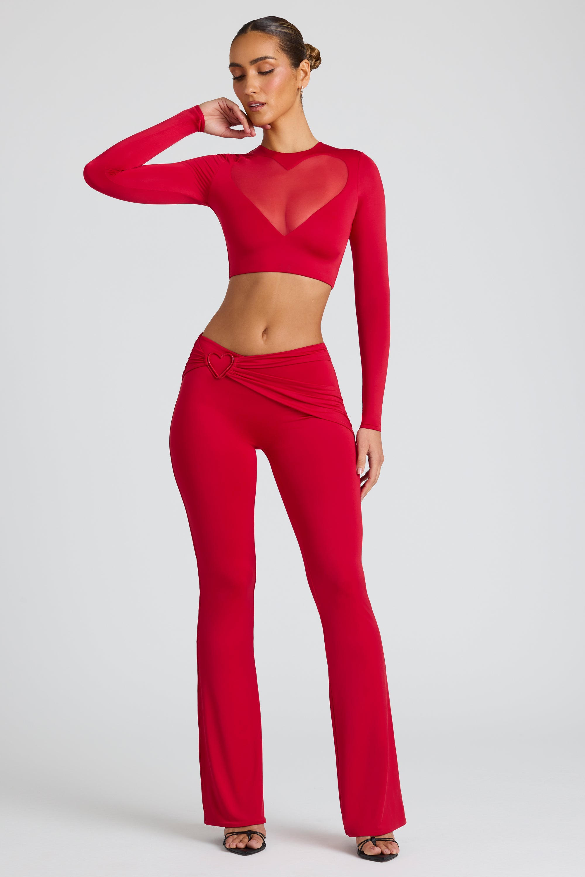 Tall Draped Detail Straight Leg Trousers in Fire Red、mySite、solidvoid