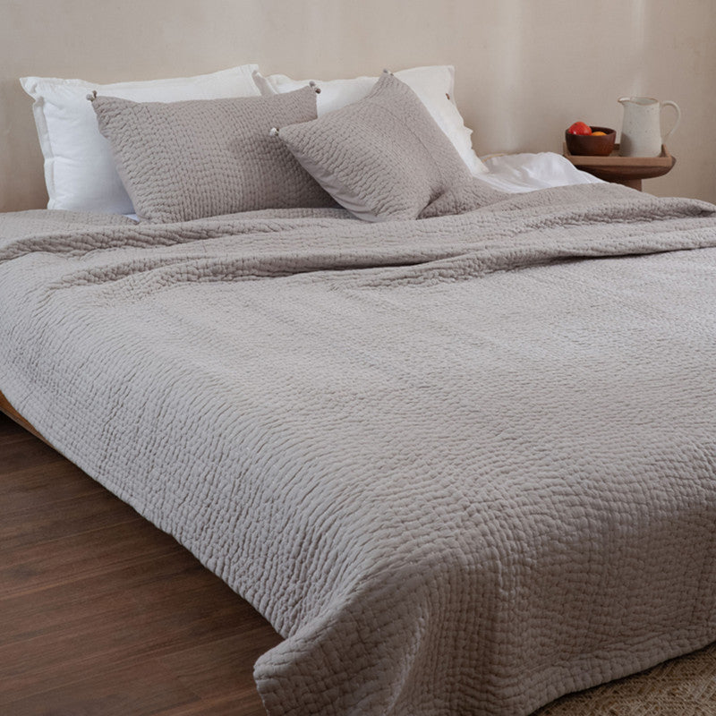 Cotton Bedspread with Pillow Covers | Grey | Reversible | Set of 3、mySite、camillekostekn