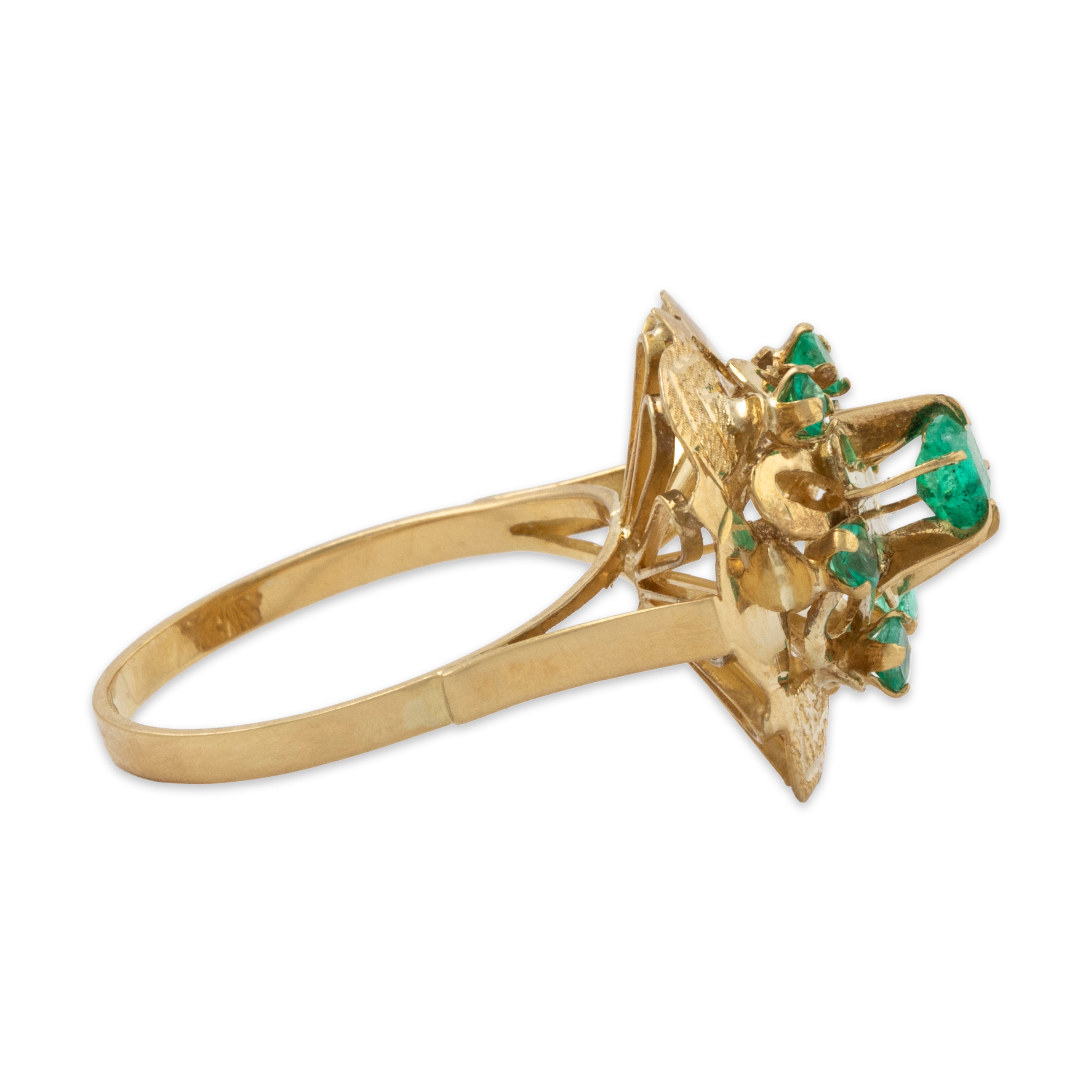 Vintage 18k Yellow Gold Emerald Lovely Floral Cocktail Ring 8、mySite、hinf8tx79
