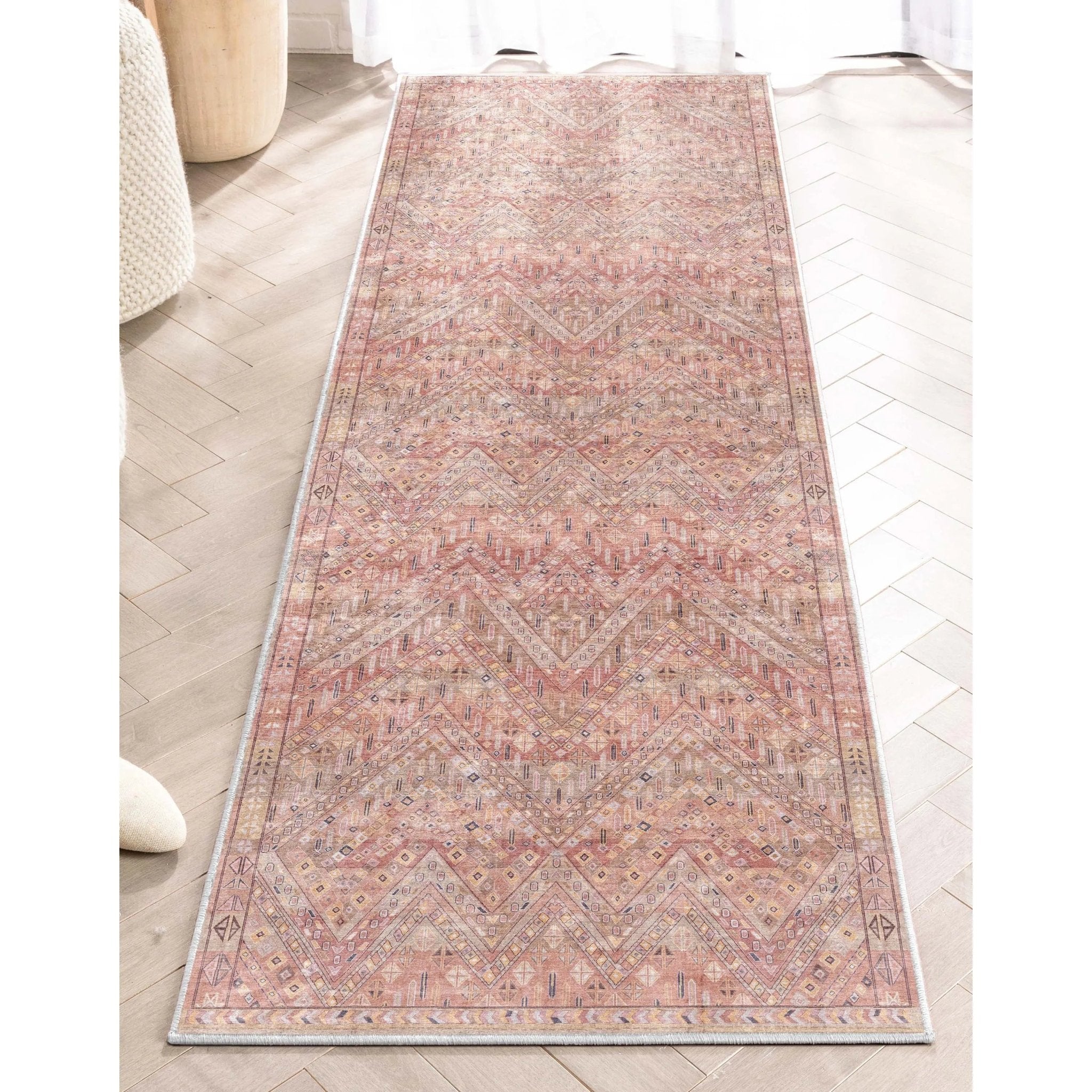 Anya Vintage Tribal Chevron Pink Beige Rust Flat-Weave Rug、mySite、gigharbornorthrealestate