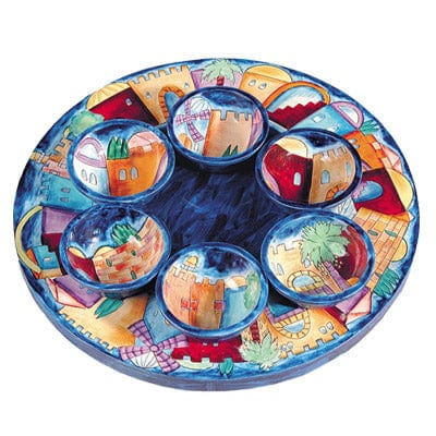 Hand-Painted Jerusalem Seder Plate with Six Bowls by Yair Emanuel、mySite、topwebapps