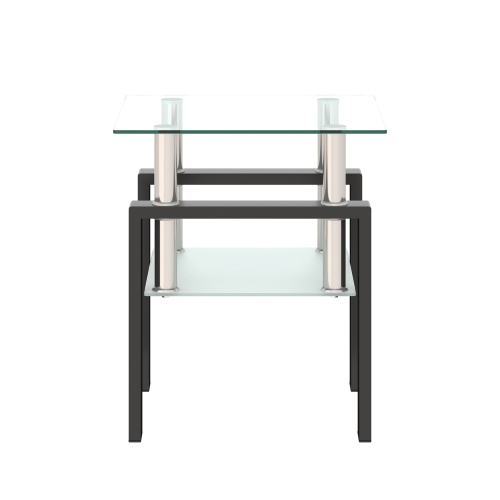 Set of 2, Modern Tempered Glass Tea Table Coffee Table End Table, Square Table for Living Room, Black、、casual