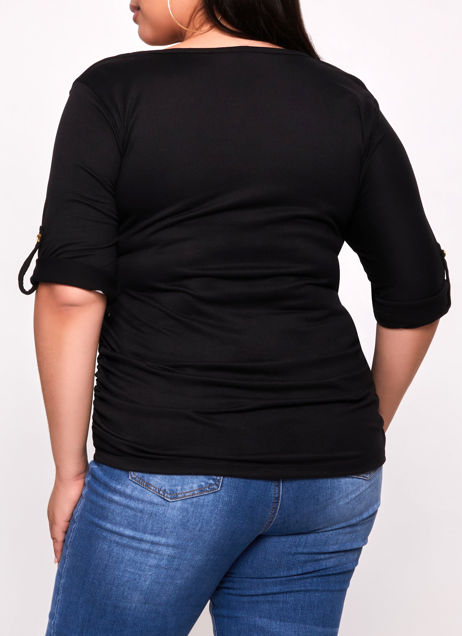 Plus Size Scoop Neck Tabbed Sleeve Top、mySite、camillekostekn