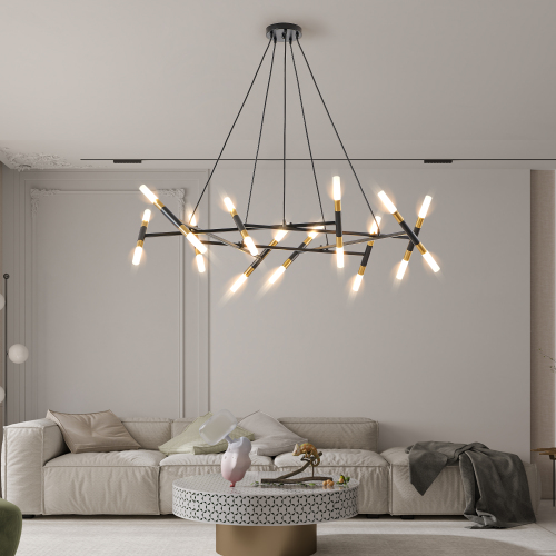 41" Golden Modern Chandelier Light Fixture, Branch Design with Frosted Tubes, Black Cords, Adjustable Height Pendant Light for Dining Room, Living Room, or Kitchen Island (Bulb Not Included)、、eastwooduniform
