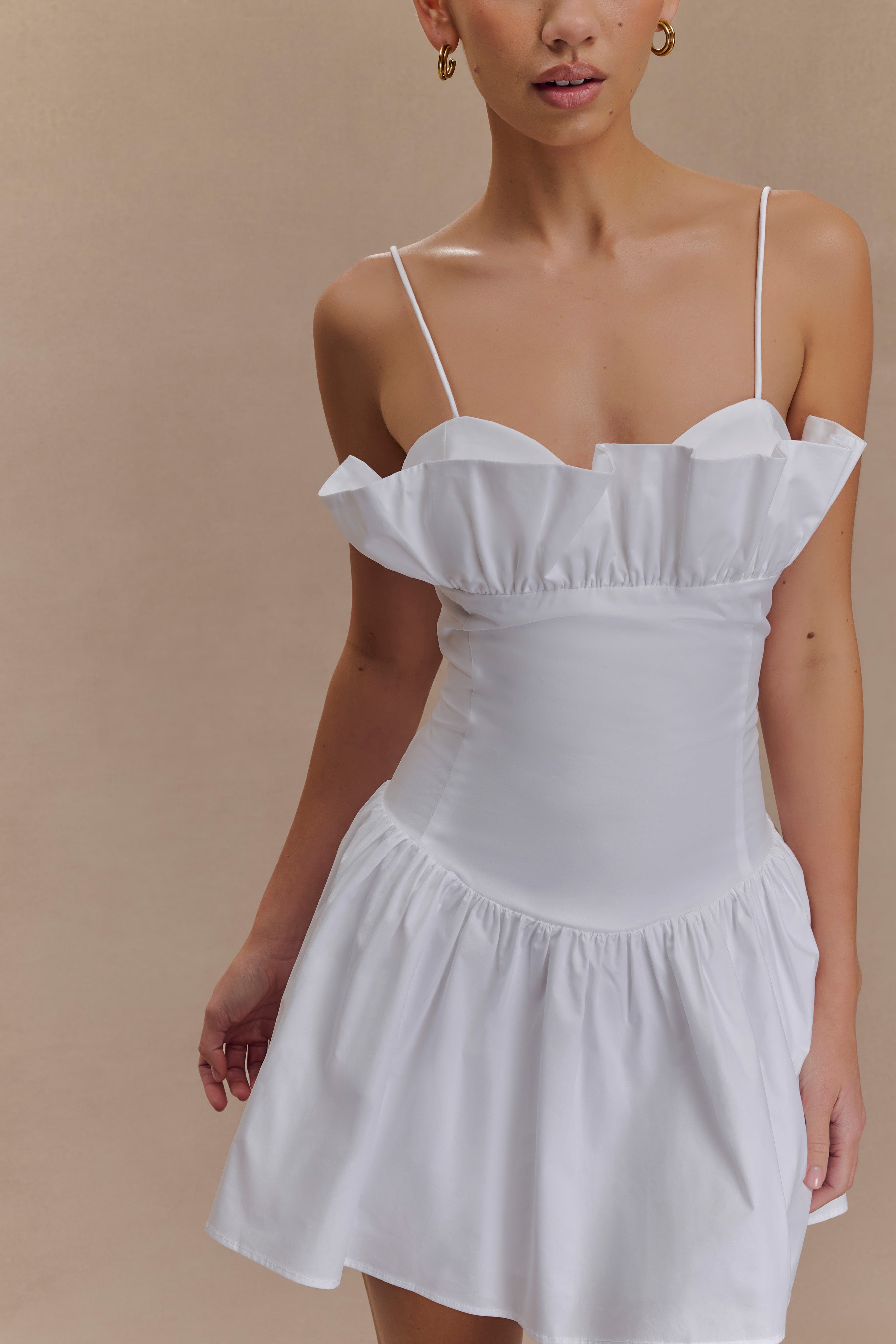 Janis Cotton Frill Mini Dress - White、mySite、solidvoid