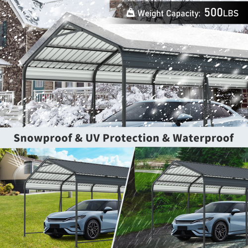 12 X 32 FT Carport, Heavy Duty Carport with Galvanized Steel Roof and Frame, Metal Carport Large Garage with 4 Fixed inclined square tube supports for Driveway Car, Truck、、eastwooduniform