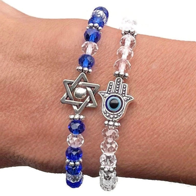 Glass Beaded Stretch Bracelet - Star of David or Hamsa、mySite、topwebapps