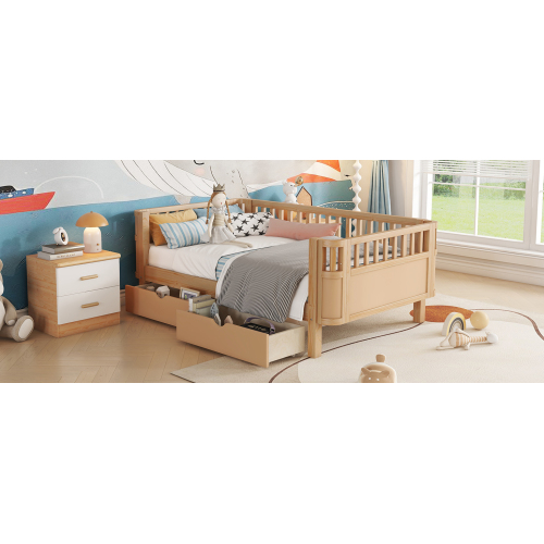 Twin Size Wood Platform Bed for Kids, Wood Low Profile Twin Bed with Rails for Girls and Boys, Natural (Patented Design) , Expect Arrival Date 2025/9/15、、eastwooduniform