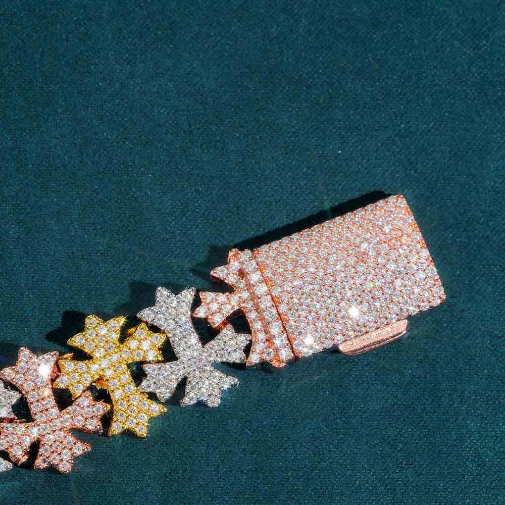 16MM Moissanite Cross Link Bracelet 14K Tri Tone、mySite、hinf8tx79