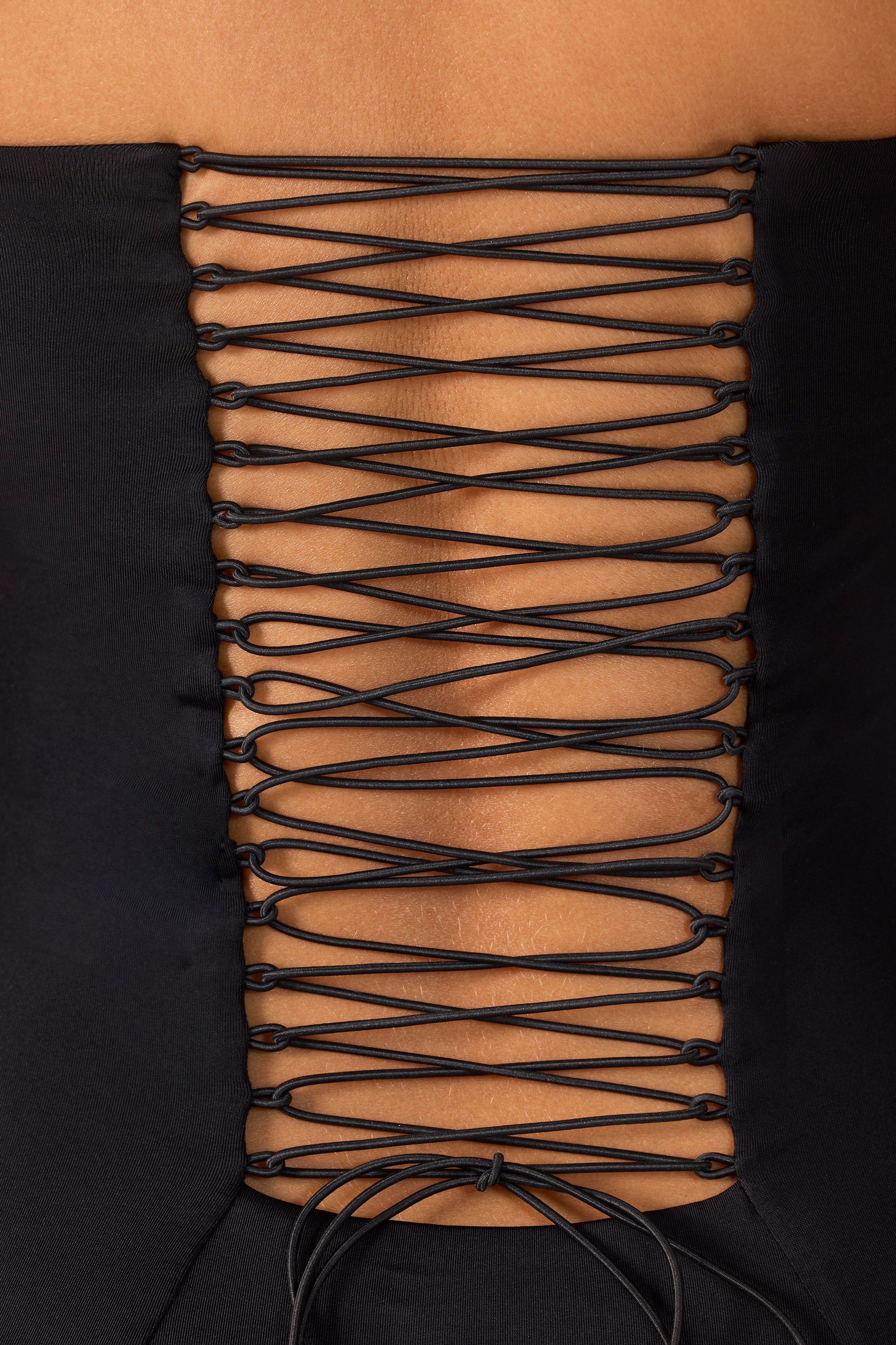 Premium Jersey Lace Up Back Mini Dress with Train in Black、mySite、solidvoid