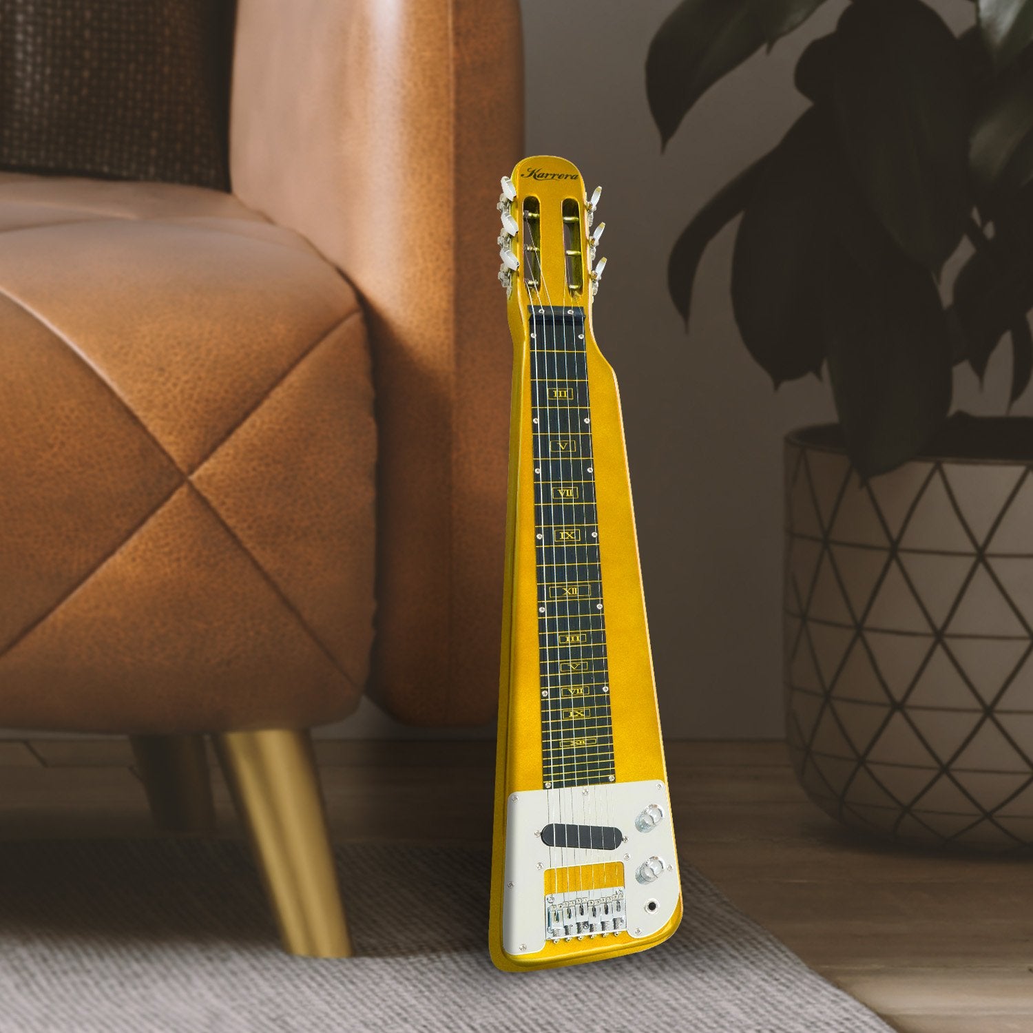 Karrera 29in 6-String Lap Steel Hawaiian Guitar (Metallic Gold)、mySite、camillekostekn