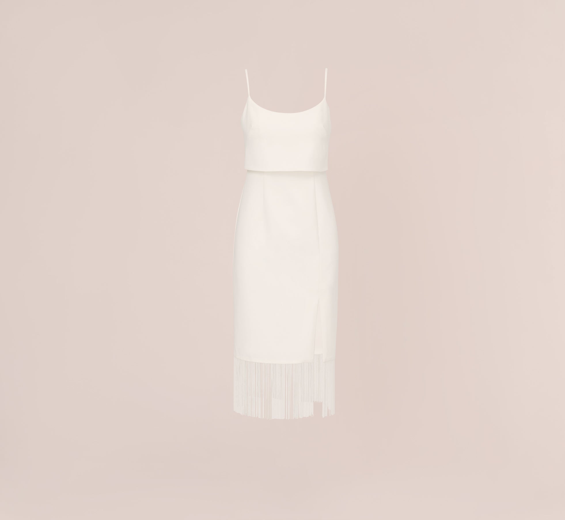 Crepe Popover Midi Dress With Fringe Trim In Ivory、mySite、solidvoid