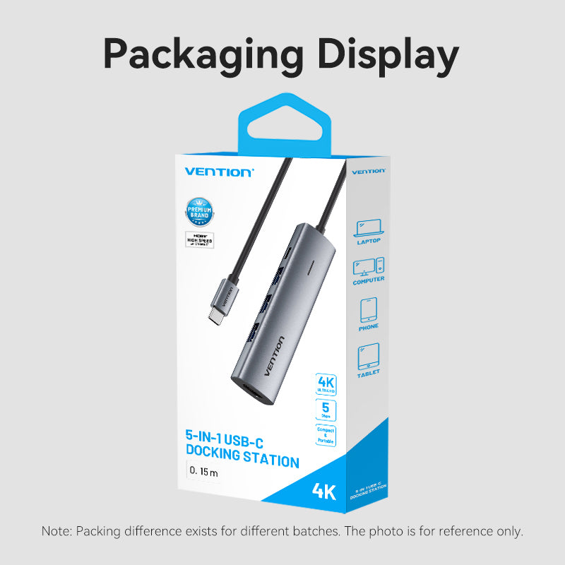 Vention USB-C to HDMI/USB 3.0*3/PD Docking Station 0.15M Gray Aluminum Alloy Type、mySite、fannypackpong