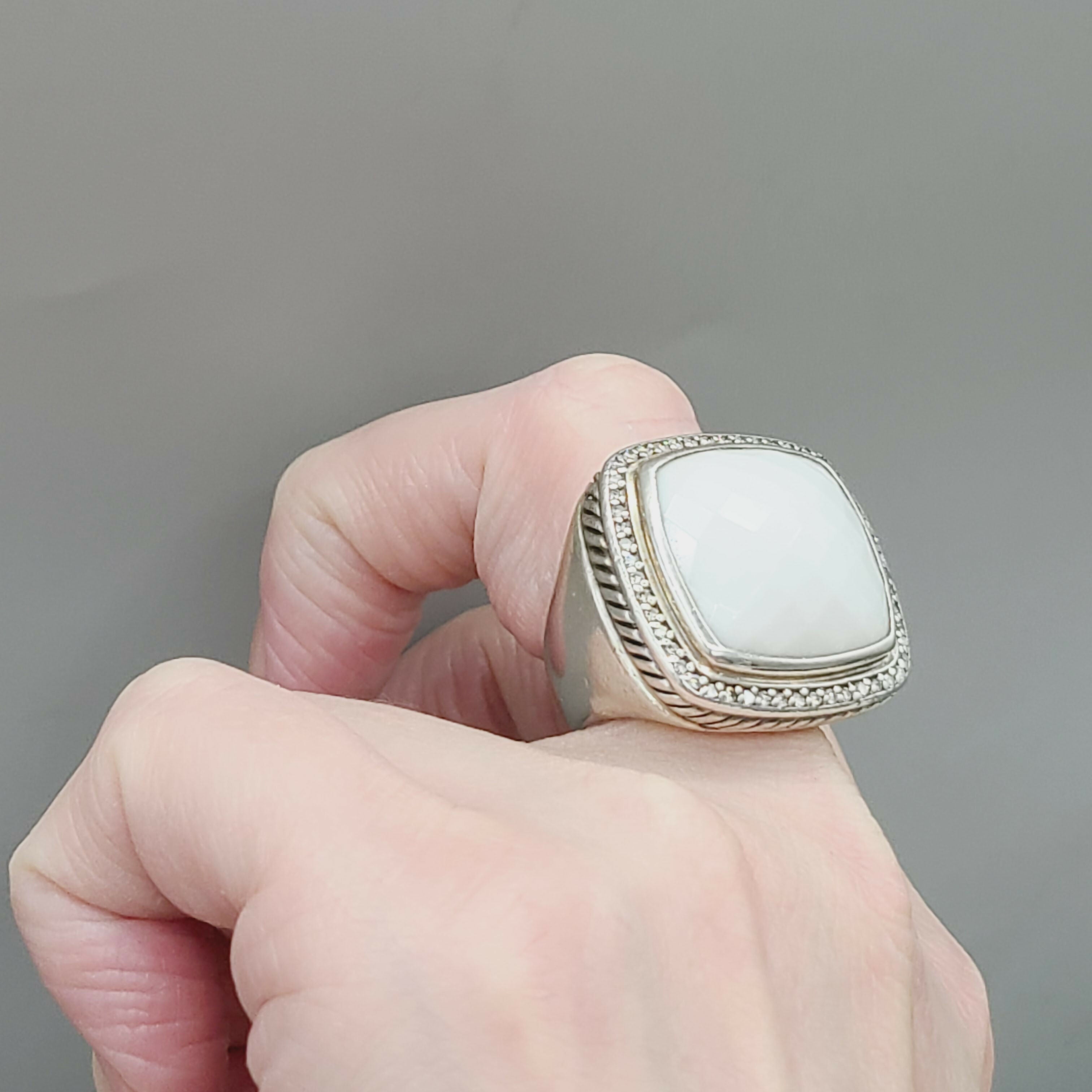 David Yurman Albion 20mm White Agate & Diamond Ring聽、mySite、hinf8tx79