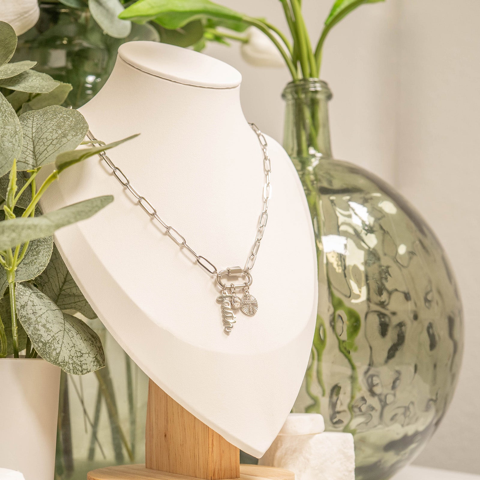 18K Gold PVD Stainless Steel Carabiner Faith Charm Paperclip Necklace / CHN0049、mySite、dreamappss