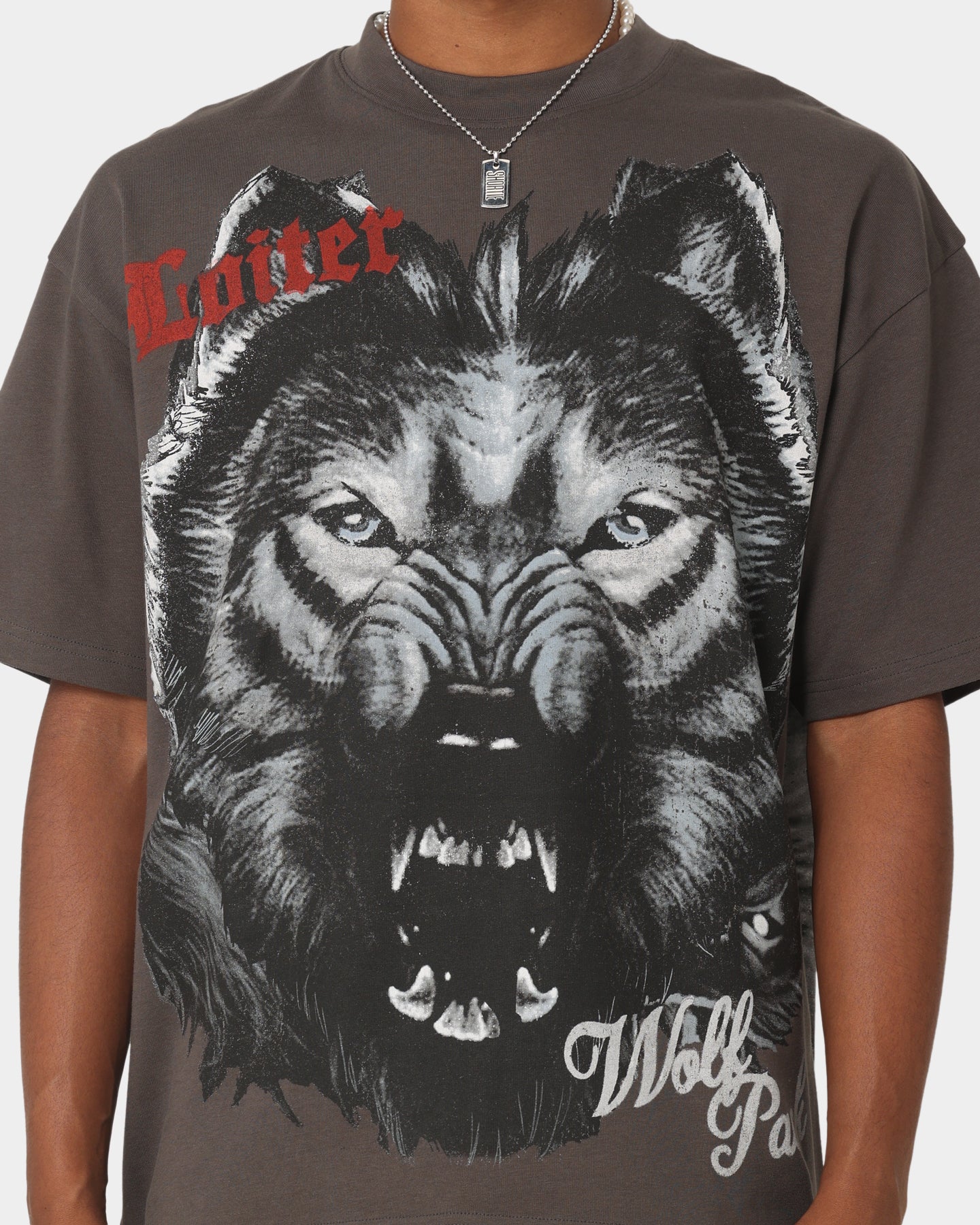 Loiter Wolf Pack Vintage T-Shirt Charcoal、mySite、zt4zffjzw