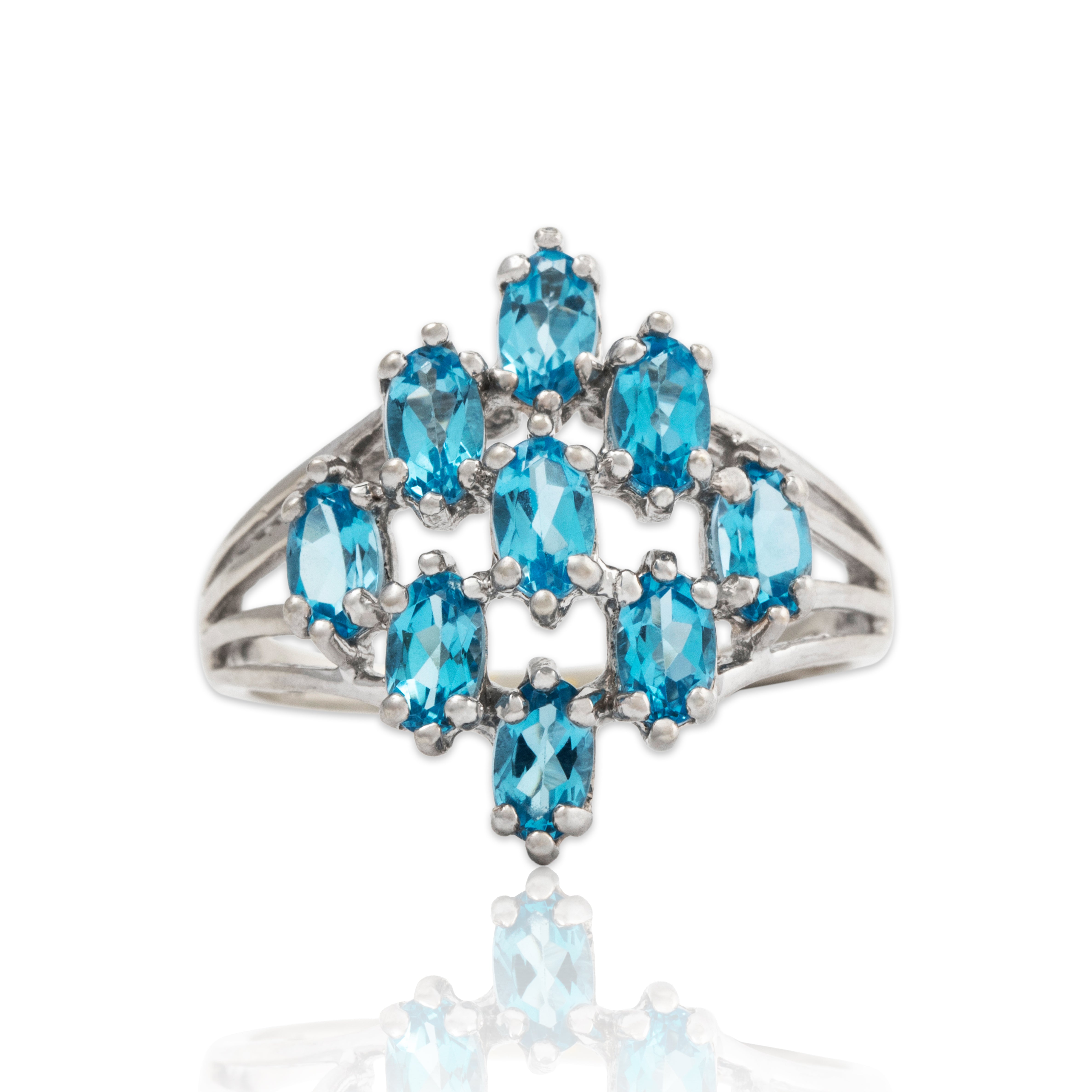Vintage 10k White Gold 1.5ct Blue Topaz Marquise Cluster Cocktail Ring 8.50、mySite、hinf8tx79