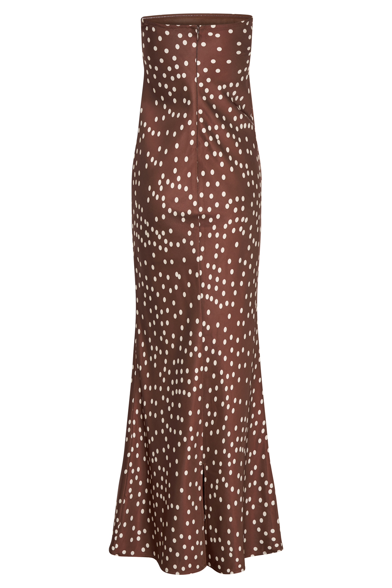 Claudette Strapless Satin Maxi Dress - Brown Polka Dot Print、mySite、solidvoid