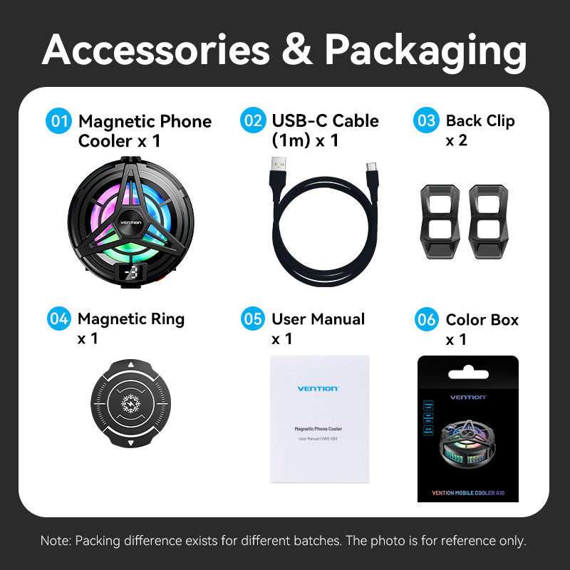 Vention Magnetic Mobile Phone Cooler with 3-Gear Adjustment Black LED Display Type、mySite、fannypackpong